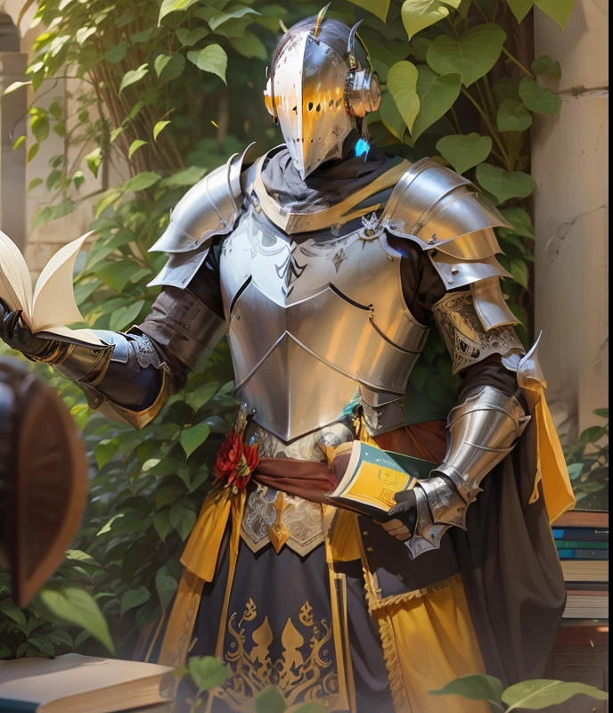 Ai dressed up as knight that reads and makes stories