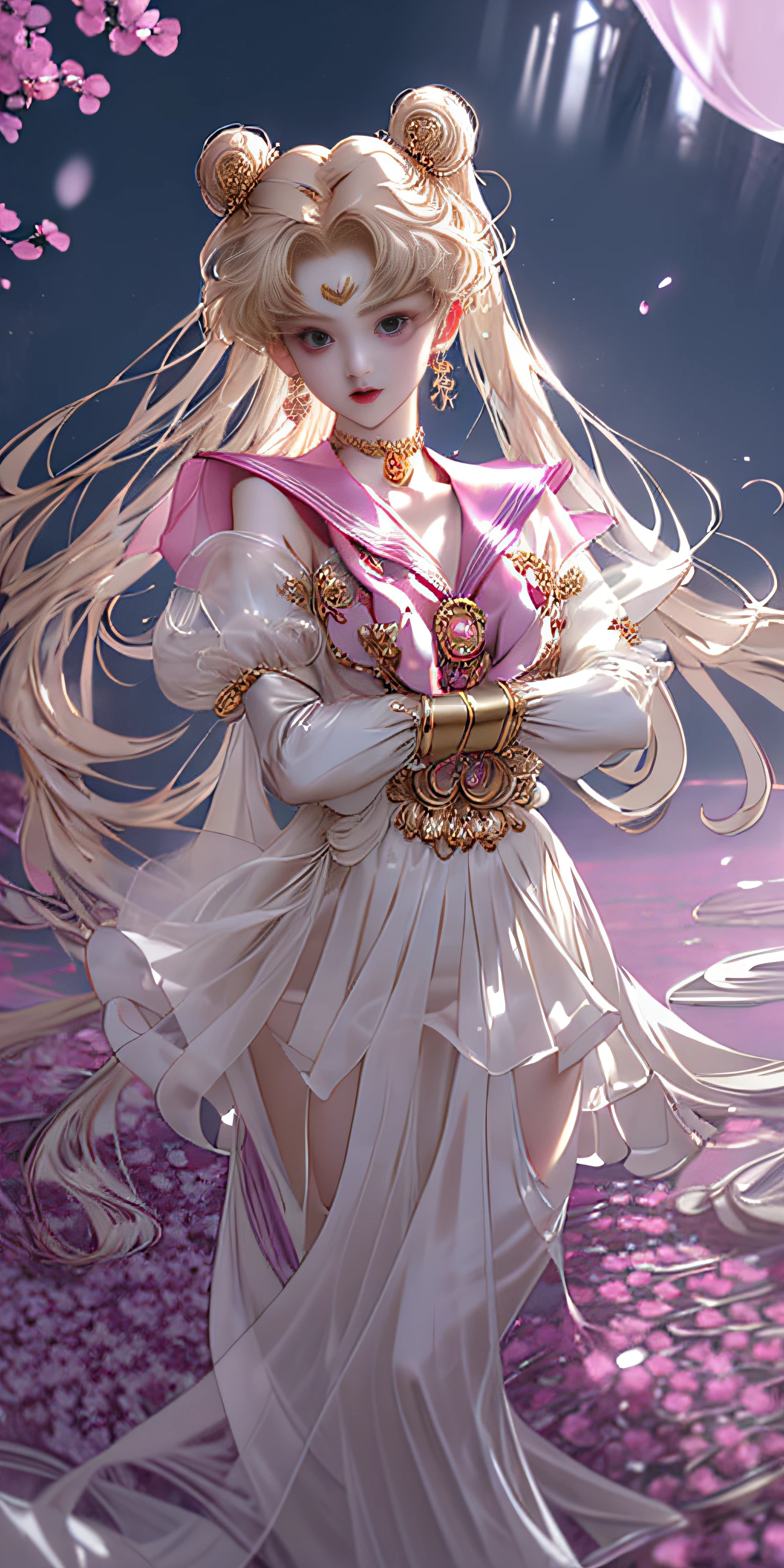 sailormoon、a sailor suit、Super beautiful eyes、(Ultra realistic 8K CG:1.2)、erfect artwork、delicate patterns、intricate detailes、cellshading、
(unparalleled masterpiece ever、top-quality:1.2)、(Very complex:1.2)、70mm telephoto lens、
-------------------------------
K-Pop Idol、Korean beauty、Korean mixing、
(1girl in、独奏:1.2)、femele、Girly、Bright eye、(wetted skin、NSFW:1.1)、
(absurdly long hair:1.4)、Floating hair、the wind、heavy wind、hairaccessories、
-------------------------------
(silk and Ribbon in front:1.3)、耳Nipple Ring、Fine filigree、Detached sleeves、Wide sleeves、
(see thru clothes、Translucent clothes、armlet:1.2)、(exposed clothes)、jewely、
(cleavage of the breast、bare shoulders、Strapless、Simple choker、tube dress、bra no:1.1)、
-------------------------------
(Skysky、Idle animation、simple background、Leaves and plant in front:1.2)、
-------------------------------
(Meisha Onv、gunn、brue eyes、Tsukino rabbit、Double bun、Sailor collar、Crescent、Hold Weapons、hold the、sailormoon:1.2)