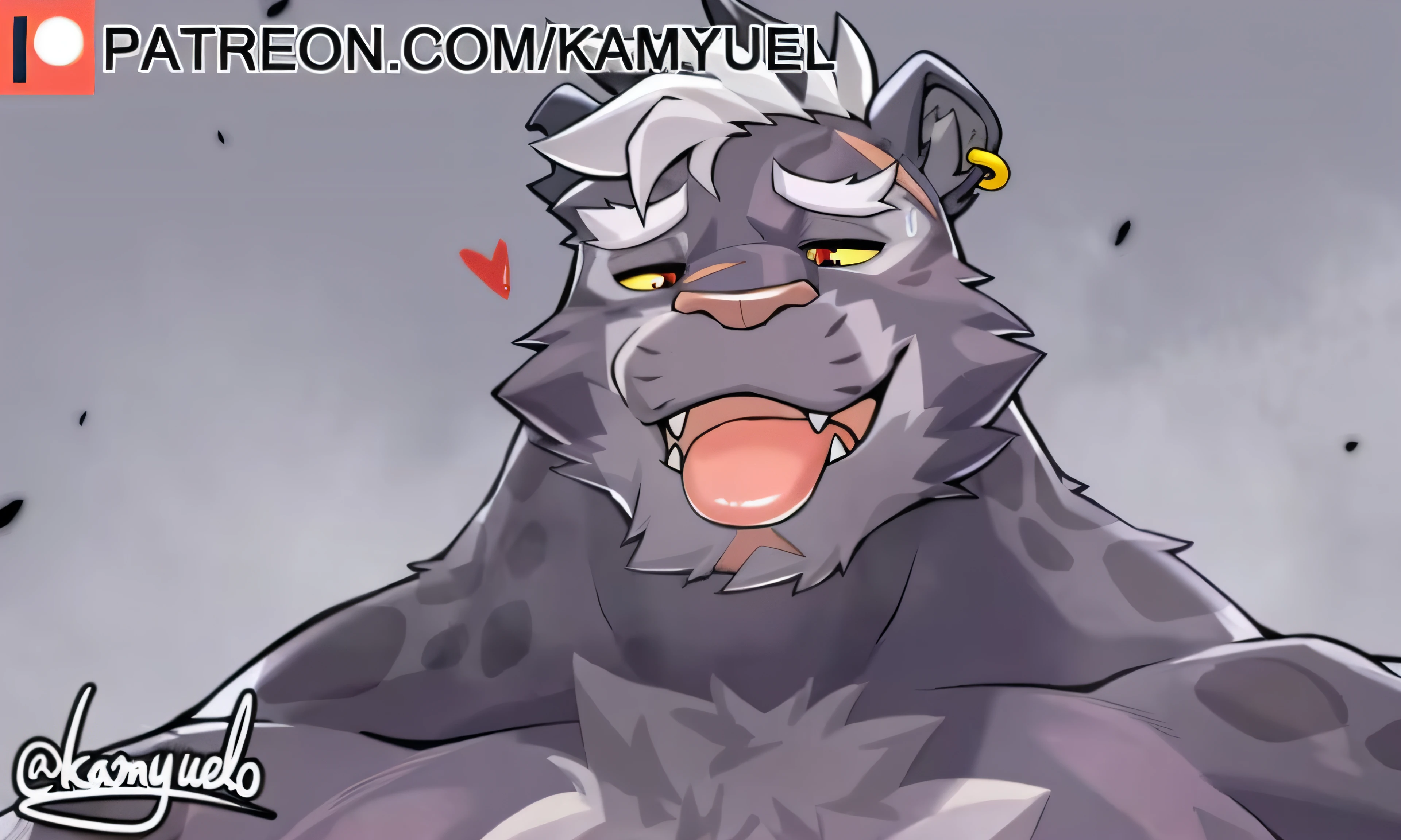 A caricature of a big-headed, big-faced cat, POV furry art, hyena fursona, Furry art!!!, xqcow, Furry, thick furry neck and chest fluff, Gay, fursona furry art commission, SFW version, Furry anime, Detailed!, Furry art, evangelion beast mode, Korean, furry fantasy art, fursona art
