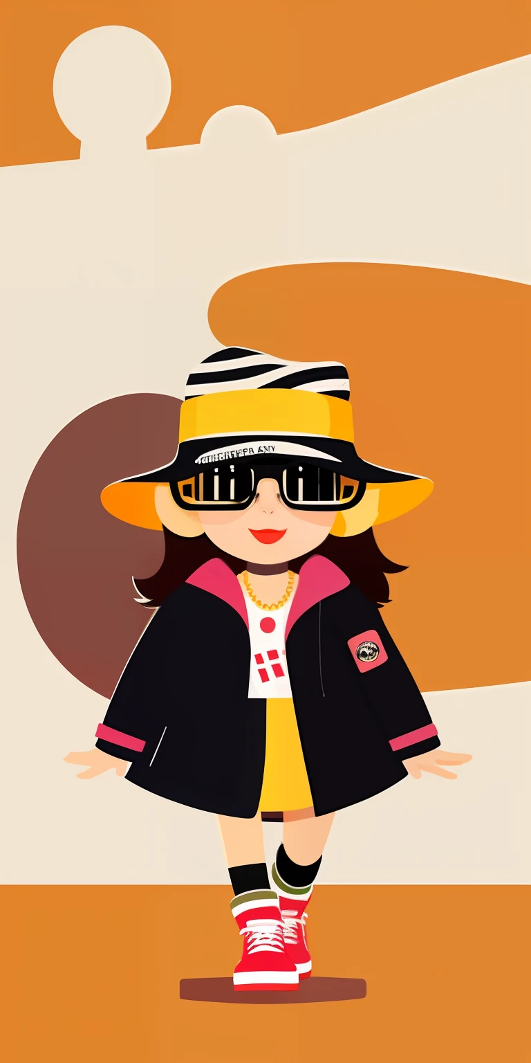 There was a woman with a hat and sunglasses on her face, in style of digital illustration, Illustration style, 2D illustration, 2 d illustration, Flat graphic style, Stylized digital illustration, hand painted cartoon art style, Cartoon style illustration, Cartoon Art Style, urban girl fanart, vector art style, Flat illustration, trending on artstration, She is seen wearing streetwear pieces