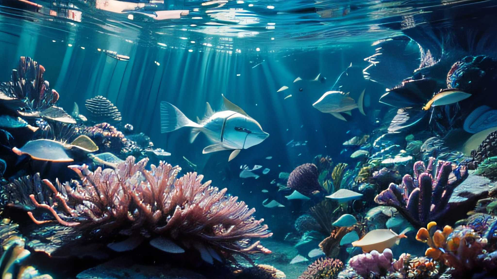 (Underwater, Closed_Eyes,),absurderes, high resolution,(8K resolution), 8K, 8kres, 8K real, High details, Verbose and licensed, International high detail,highly intricate detail,absurd details,Hyper-Resolution,hyper HD,megapixel,vfx,FXAA,TXAA,RTX,SSAO,Shaders,denoised,Denoising,cel shading,Tone-mapping,Environmental occlusion,rays of moonlight,Depth - fc,Deep under the sea,day after day,Small jellyfish lead other sea creatures to firmly guard the sea。They not only prevent marine pollution,It also protects the reproduction of every sea creature