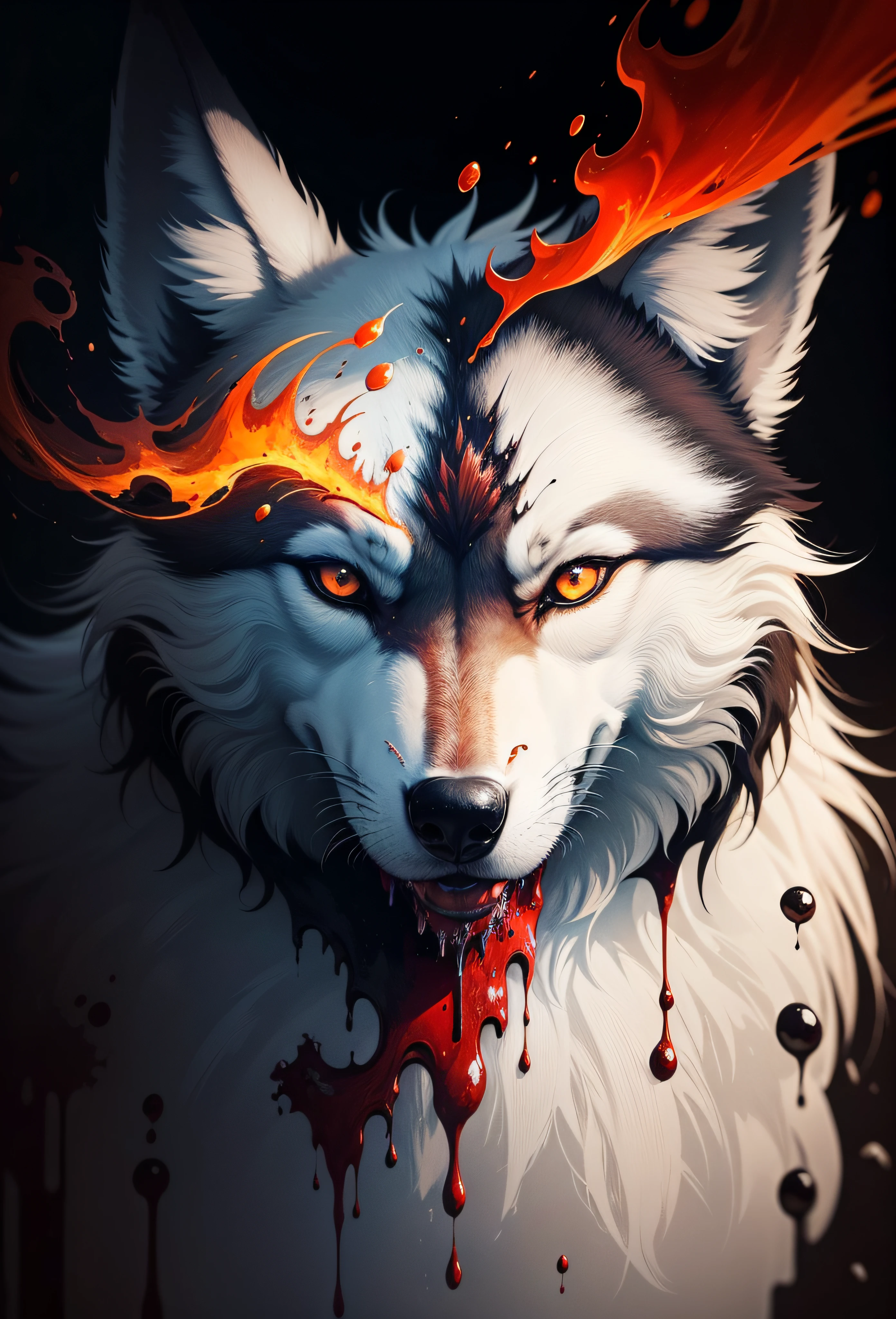 Wolf flame burning background, Abstract beauty, Heavy strokes, paint drips