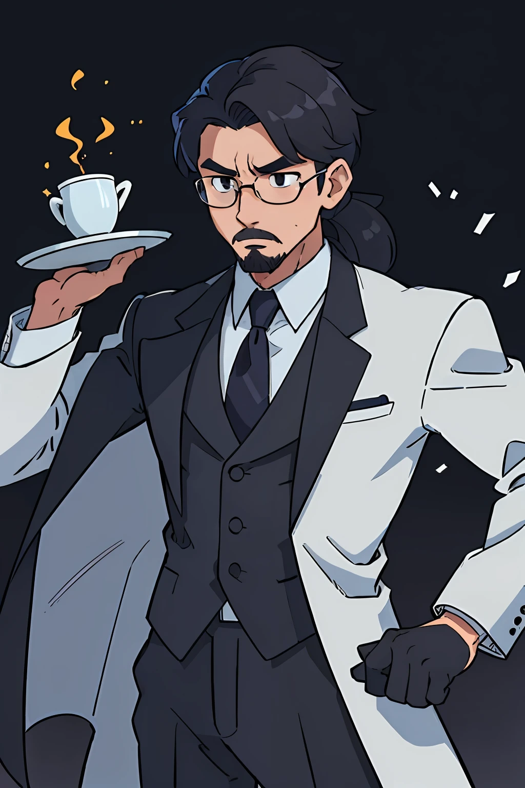 Professor Yuuki Roosevelt cuts an imposing figure, standing tall and straight with an air of confidence and authority. His appearance exudes a sense of calculated elegance, reflecting his meticulous approach to both science and personal presentation.

He has a lean and athletic build, a testament to his discipline and dedication to maintaining physical fitness. Despite his scholarly pursuits, he values a strong and capable physique, as it complements the demands of his scientific endeavors and the use of his advanced mechs.

His hair, a dark shade of black, is neatly combed, falling just above his shoulders. The locks are typically pulled back into a ponytail, allowing his striking features to take the spotlight. His sharp, piercing eyes, the color of cool steel, possess an intensity that seems to dissect the world around him with every glance.

A well-groomed beard frames his angular jawline, adding to his sophisticated and distinguished appearance. While some may perceive his facial hair as a hint of ruggedness, it only serves to accentuate his seriousness and wisdom.

Professor Roosevelt favors tailored attire, usually adorned with subtle patterns of deep blues and blacks. He often wears a crisply ironed dress shirt, accompanied by a dark vest or a sleek tailored coat. The attire is always completed with sleek trousers and polished dress shoes, leaving no room for frivolity or disorder.

Upon his back rests the metal plate that houses the retractable compartments for his mechanical arms. The plate is unobtrusive yet functional, serving as a testament to his ingenuity and the manifestation of his inventions.

Overall, Professor Yuuki Roosevelt's appearance embodies a fusion of intelligence, precision, and elegance. His attire and demeanor speak of a mind committed to the pursuit of knowledge, innovation, and the cold, calculated world of science and invention.