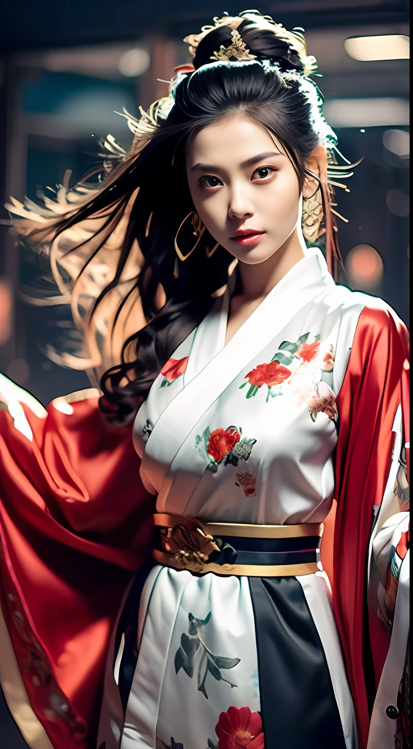 tmasterpiece，realisticlying，Best quality，Wear silky clothes，s the perfect face，Elaborate Eyes，二重まぶた，Delicate skin texture，Glossy glossy skin，Wuxia，1girll，Carrying a giant sword behind his back，Artifact Greatsword