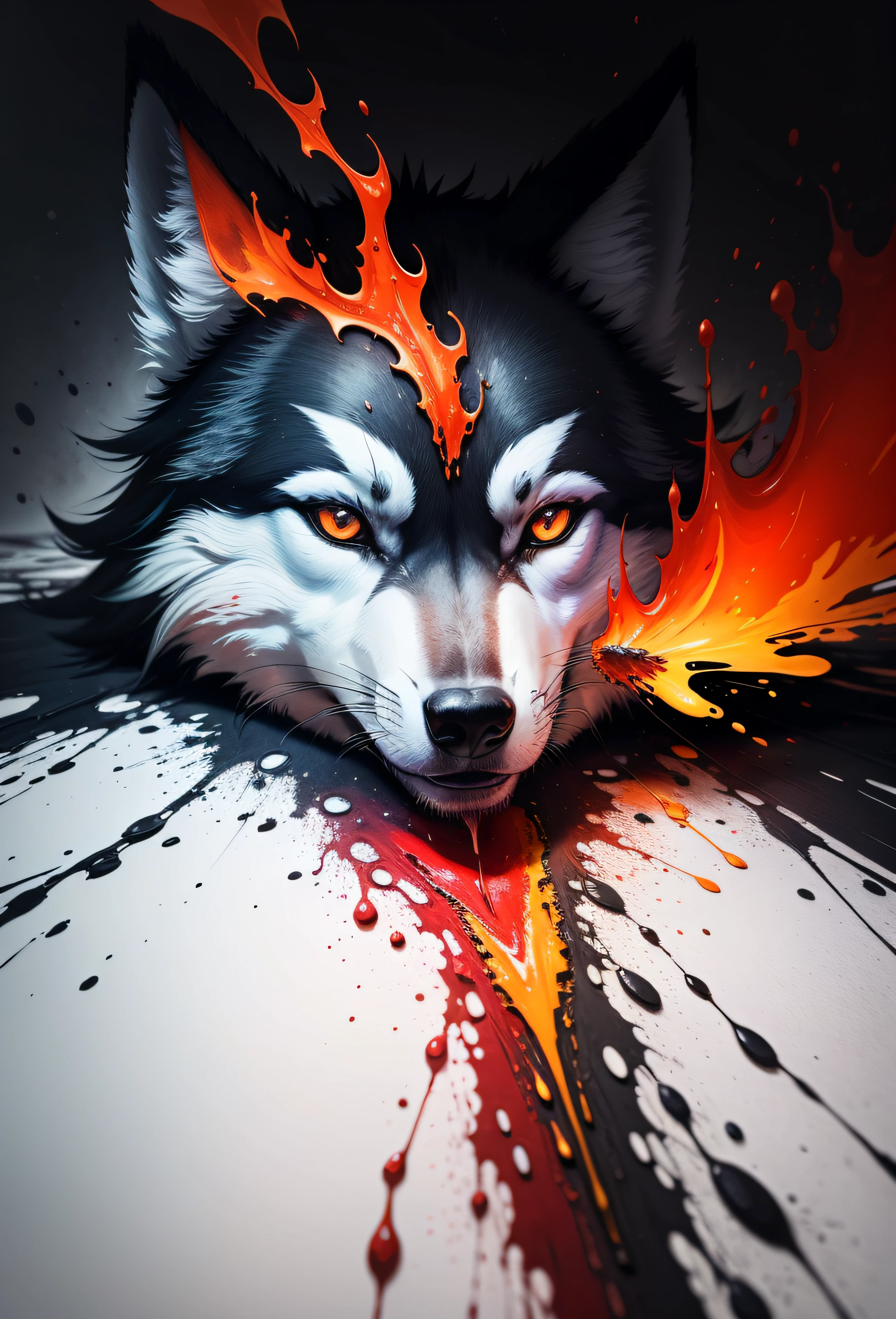 Wolf flame burning background, Abstract beauty, Heavy strokes, paint drips