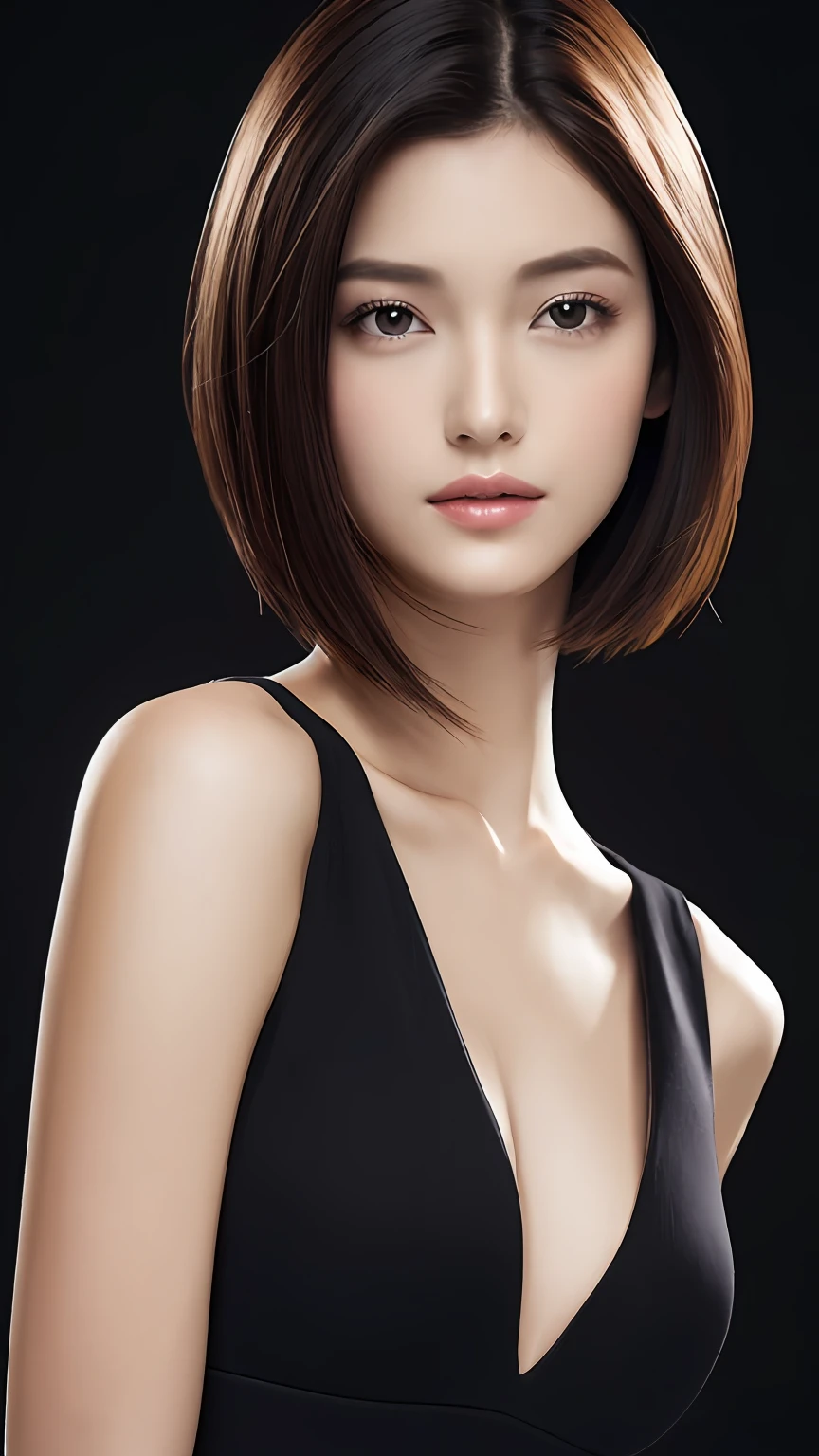 (masterpiece:1.3), (8K, Photorealsitic, Raw photography, Top image quality: 1.4), japanes, (1girl in), beauitful face, (Lifelike face), (A dark-haired, short-hair:1.3), Beautiful hairstyle, Realistic eyes, Beautiful eyes, (real looking skin), Beautiful skin, enticing, 超A high resolution, A hyper-realistic, high-detail, the golden ratio, Detal Face,see the beholder,middlebreasts,Female Announcer、Tall slender、Beautuful Women、Lower body ultra-thin