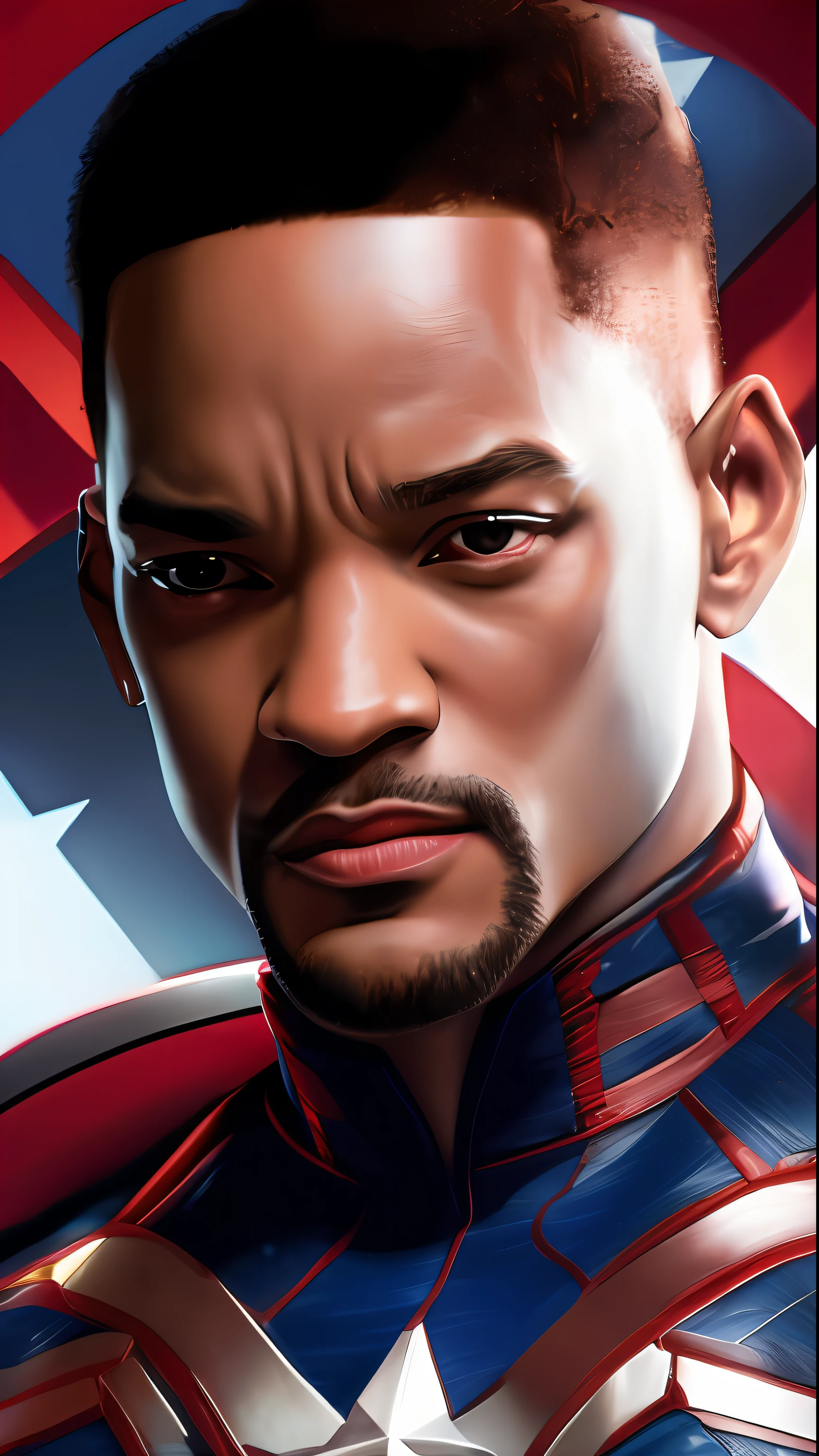 . .Tarantino style Will Smith as Captain America 8k, high definition, detailed face, detailed face, detailed eyes, detailed suit, in style of marvel and dc, hyper-realistic, + cinematic shot + dynamic composition, incredibly detailed, sharpen, details + superb details + evening with light + perfectionism + award winning realism ((moody lighting))