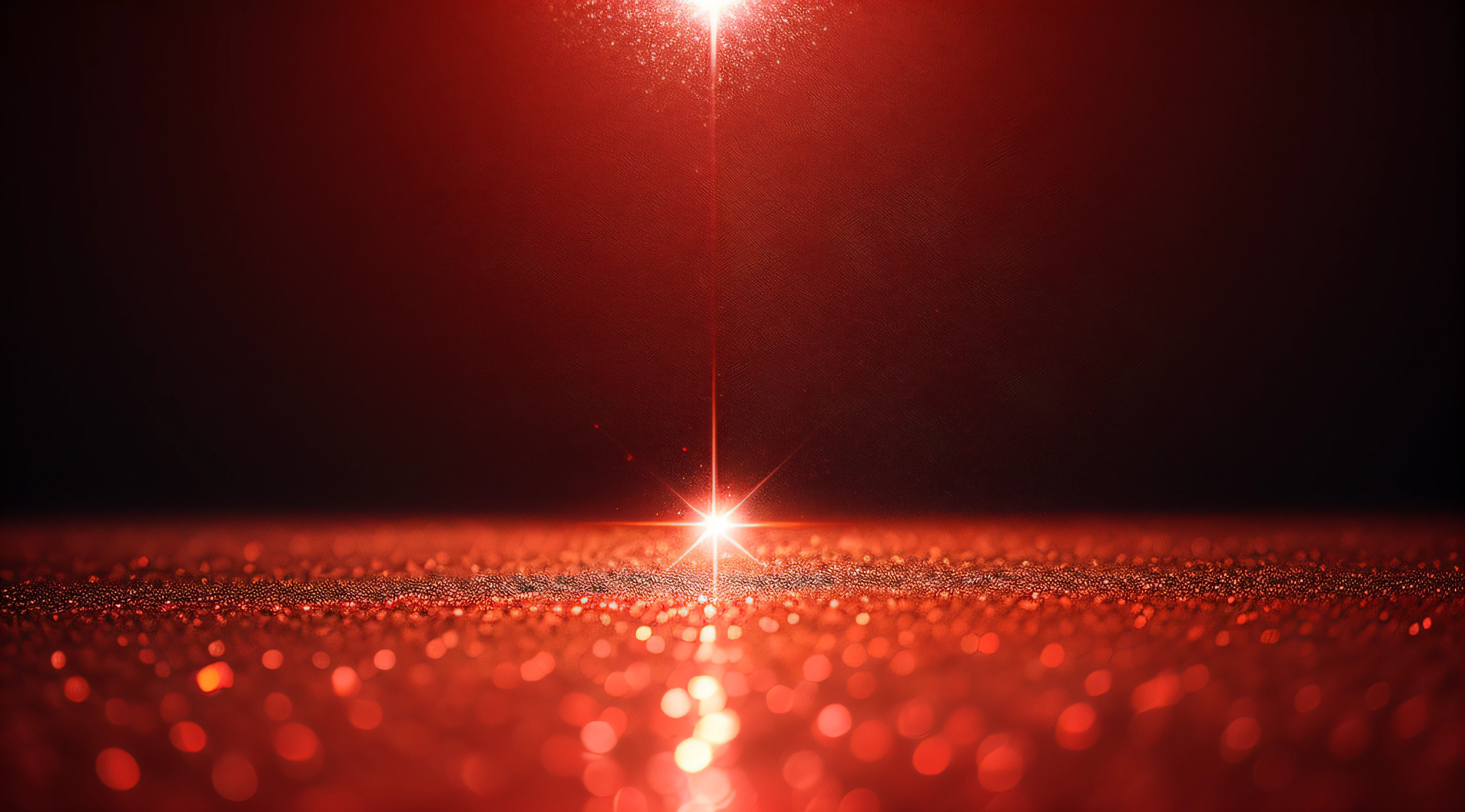 Textured red glitter background,Red has a depth of field background,The ground has a golden flash,Hit a beam of light from the top left corner