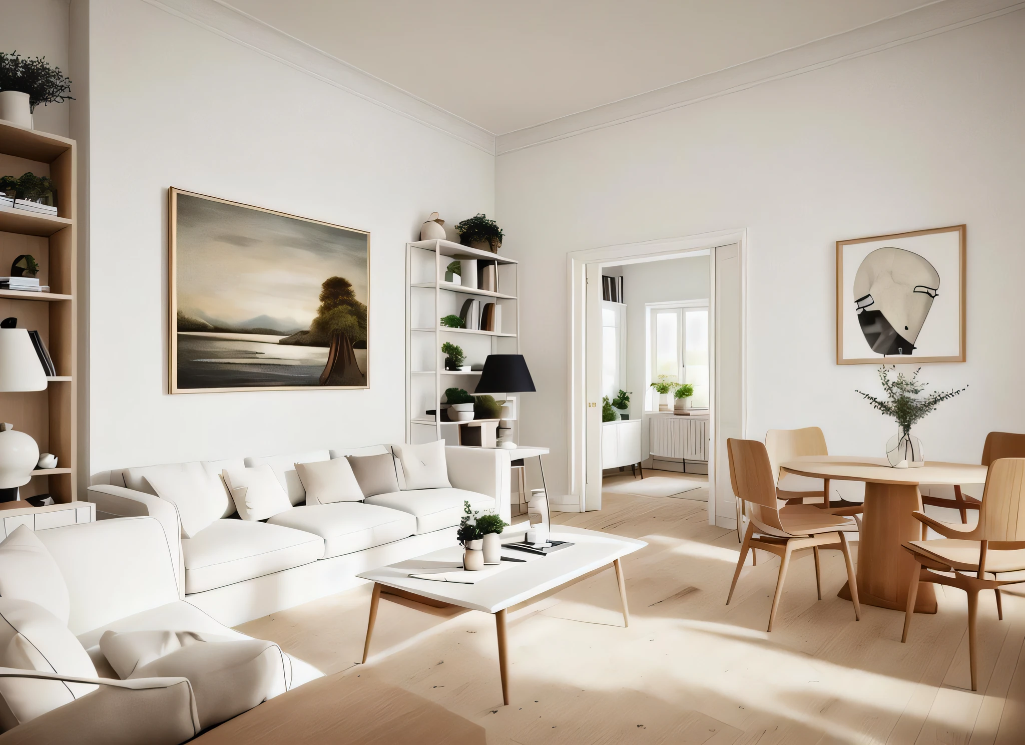 scandinavian_living room, masterpiece painting, scandinavian style, wooden floor