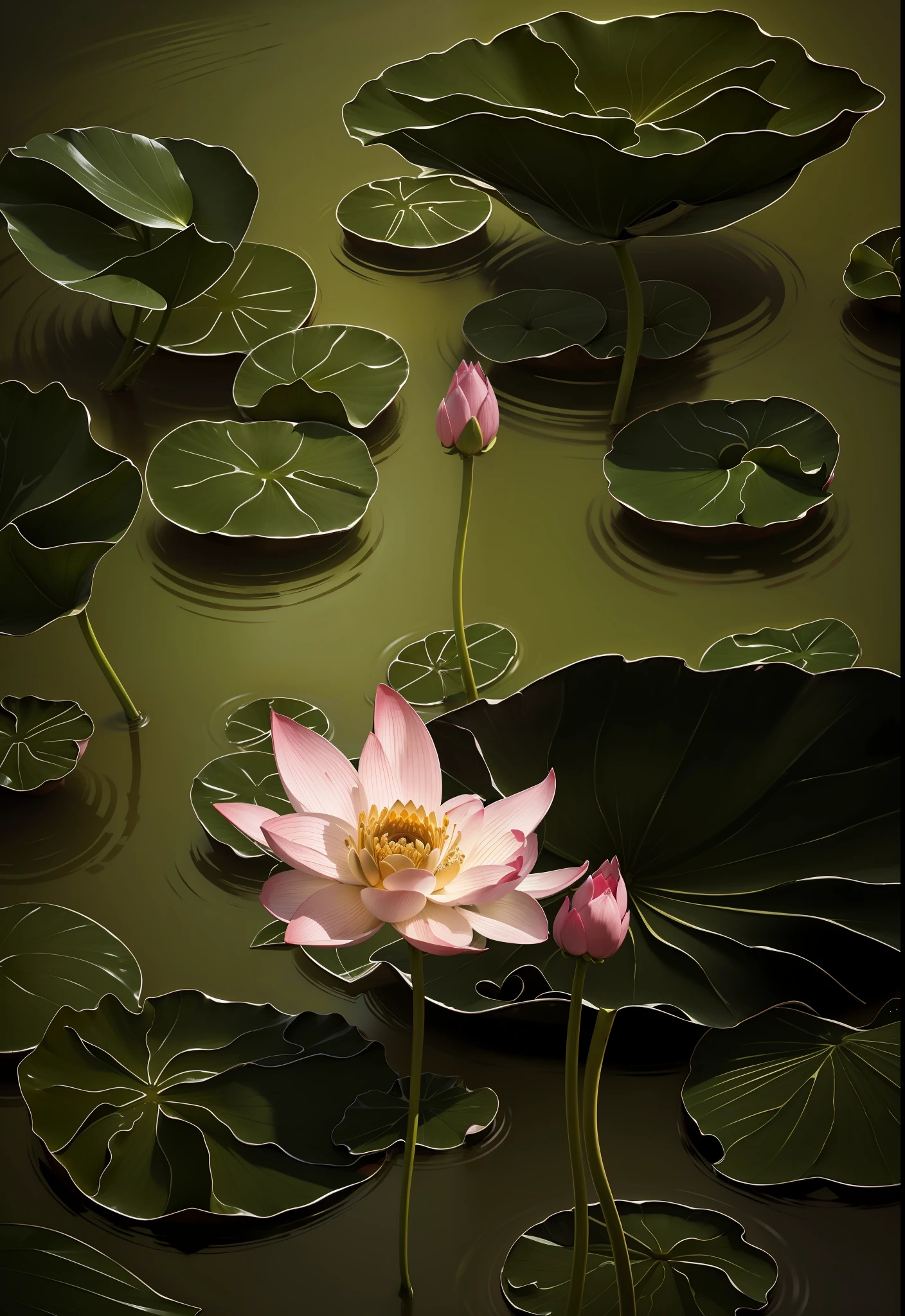 tmasterpiece，depth of fields，k hd，film effect，Lotus，lotuses，Lotus leaf，Rich in color，Elegant and elegant，Literati
