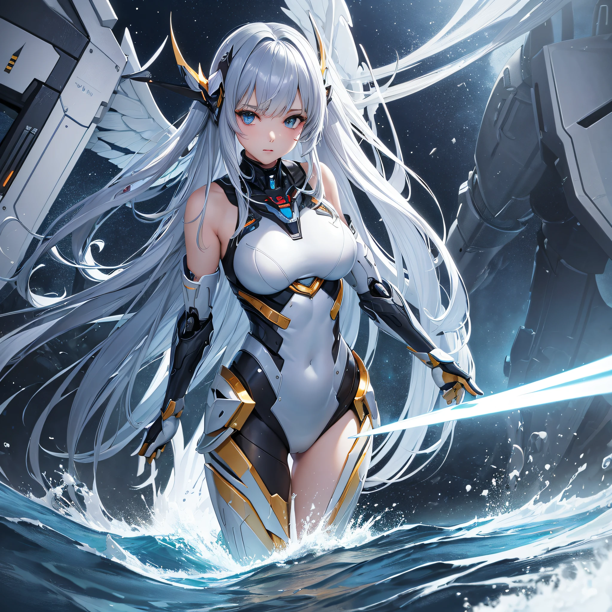 (masterpiece), best quality,{full body},((1 girl)),((beauty detailed eye)),{mecha,huge_filesize},(bare shoulders),science fiction,highly detailed,illustration,extremely detailed CG unity wallpaper,submerge,cinematic lighting,dramatic angle,{{beautiful face}},posing,caustics,fine water surface,,Mechanical wing,Metal wings,Mecha wing,{mecha clothes},robot girl,beautiful detailed face, --auto
