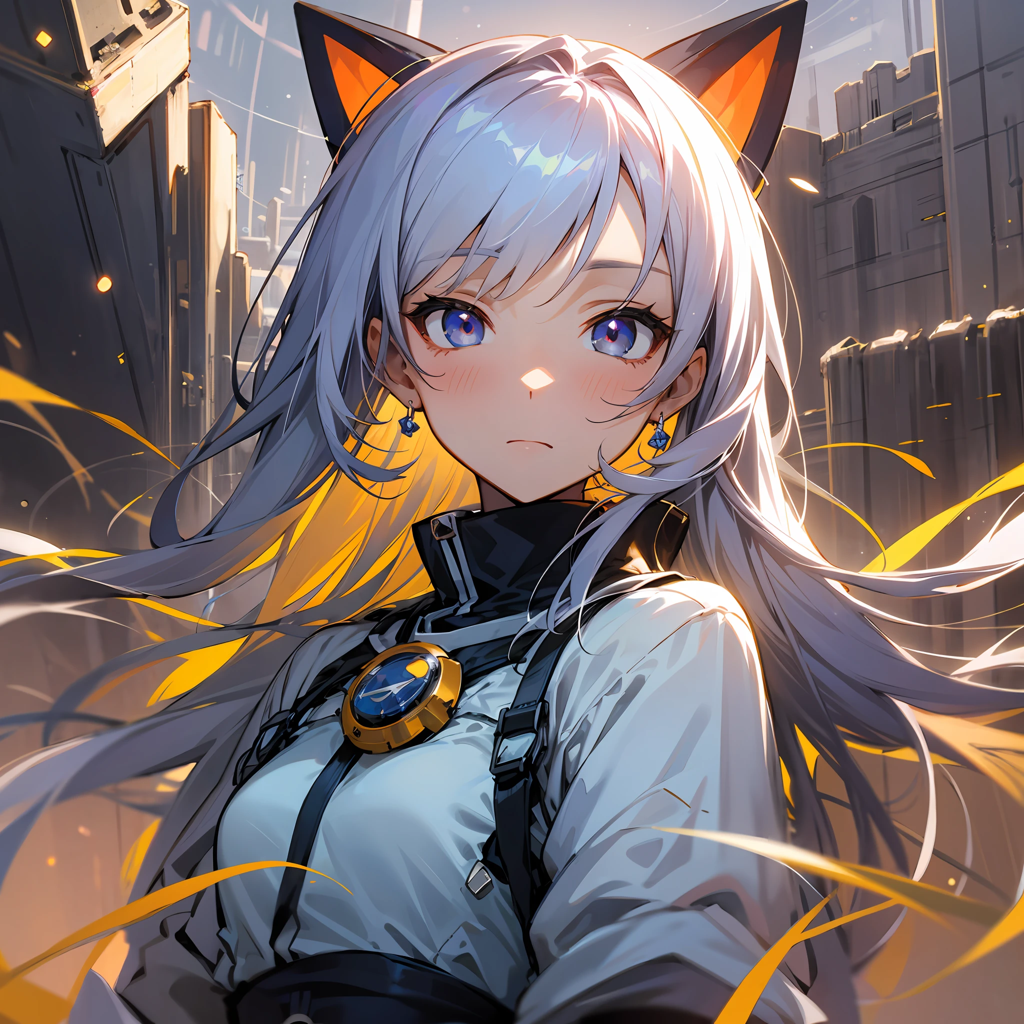 one pretty woman,Clear facial features,Flat expression,校服,The background is the Space-Time Fortress,Chrono Fortress style