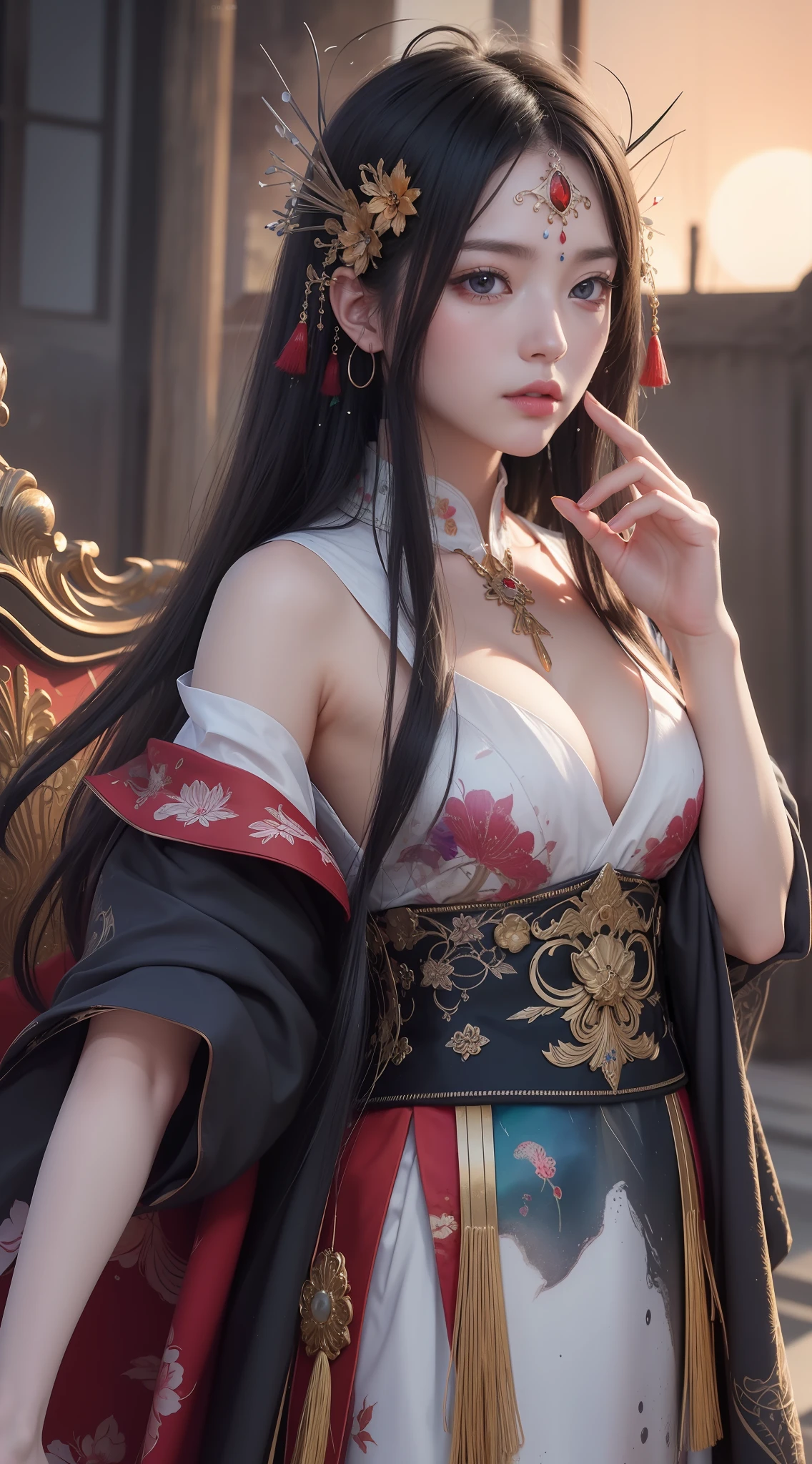 (8k, RAW photo:1.2),best quality, ultra high res,dramatic angle,(fluttered detailed color splashs), (illustration),(((1 girl))),(long hair),(rain:0.9),(hair ornament:1.4),there is an ancient palace beside the girl,chinese clothes,(focus on), color Ink wash painting,(color splashing),colorful splashing,(((colorful))),(sketch:0.8), Masterpiece,best quality, beautifully painted,highly detailed,(denoising:0.6),[splash ink],((ink refraction)), (beautiful detailed sky),moon,highly,detaild,(masterpiece, best quality, extremely detailed CG unity 8k wallpaper,masterpiece, best quality, ultra-detailed),(Lycoris radiata),