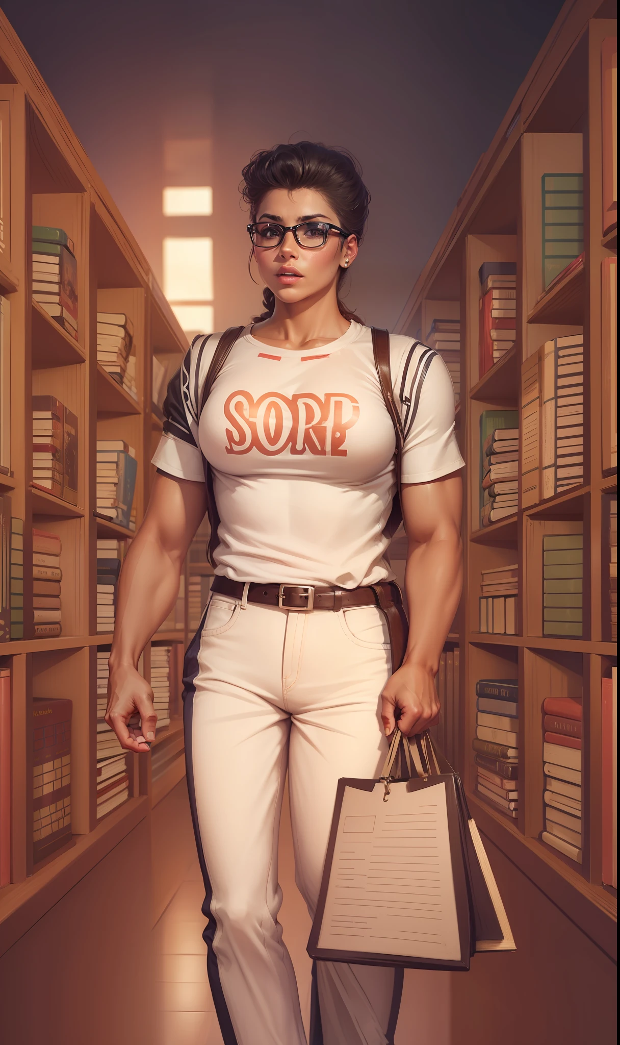 Mujer sexy en una biblioteca