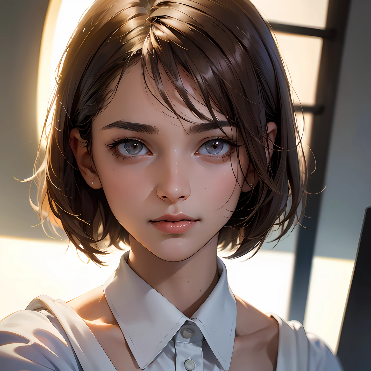 (Airport:1), Afternoon, (Doctor Gown:1), Light Brown Fringe Shorthair, Light Brown Eyes, 1 Girl, 20 Years Old, Innocent, (Photorealistic), (Complex Details:1.2),(Masterpiece, :1.3),(Best Quality:1.4), (Ultra High Definition:1.2), Ultra High Definition, (Detailed Eyes), (Detailed Facial Features), HDR, 8k Resolution, (Lens Flare:0.7) , Reflection, Busy with Inspection Report, Face Viewer