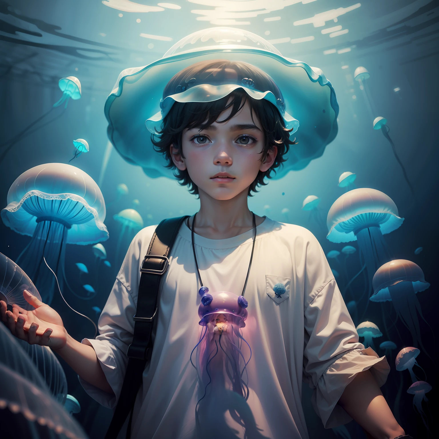 Boy in a jellyfish hat