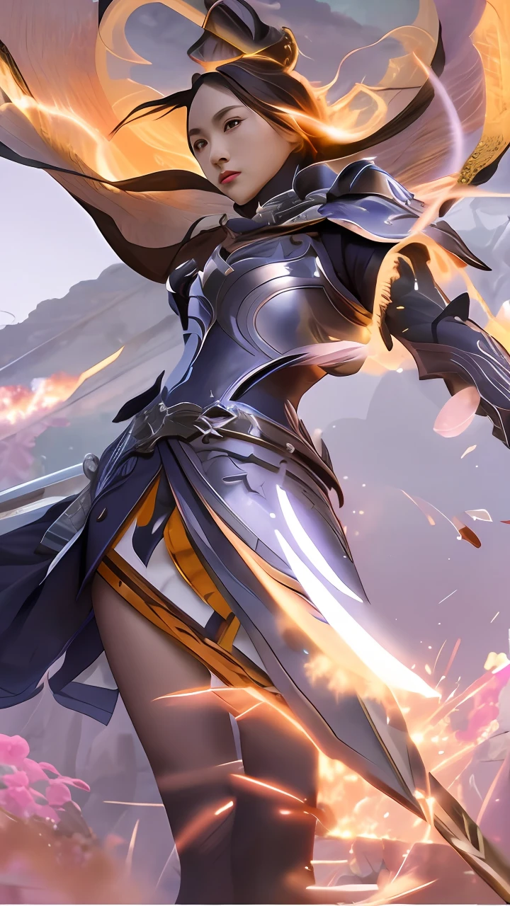 a close up of a person holding a sword in a game, 8 k hd wallpaperjpeg artifact, 8k hd wallpaperjpeg artifact, style of duelyst, keqing from genshin impact, zhongli from genshin impact, artgerm and atey ghailan, inspired by Yi Inmun, wallpaper splash art promo art