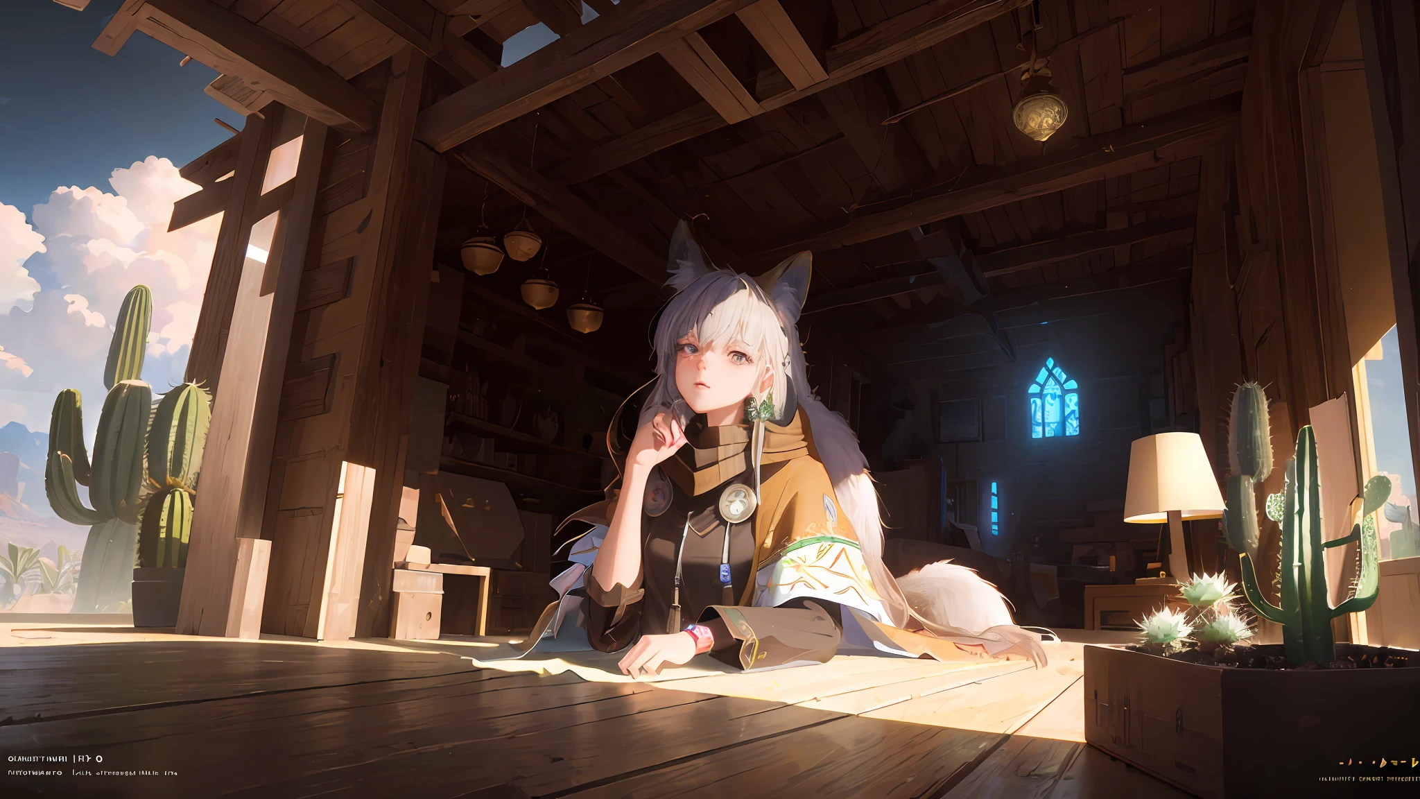 ((masterpiece)), best quality, high quality, ((very detailed CG unity 8k wallpaper)), (fantasy), dry place like empty desert, dear, watch from higher mountains, ((giant agave titanota)), wild plants, foxy, , Mono Lake, hackberry, 3D Digital Paintings, award winning photography, Bokeh, Depth of Field, HDR, bloom, less cactus, Chromatic Aberration , Photorealistic, extremely detailed, trending on artstation, trending on CGsociety, Intricate, High Detail, Dramatic, Halfway Art,
