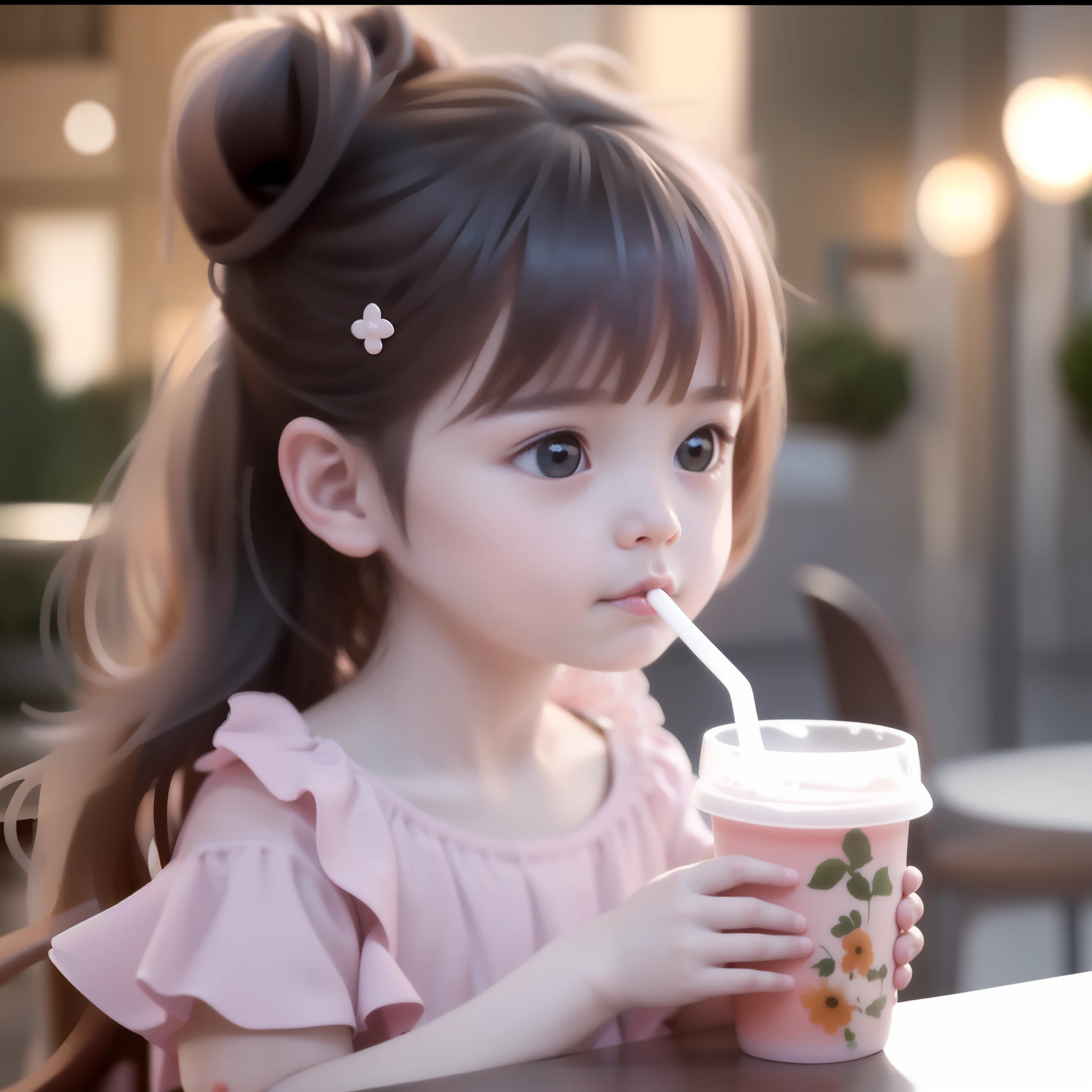 Close-up of a  girl drinking a drink from a cup, cute beautiful, lovely digital painting, adorable digital art, cute cute, Realistic cute girl painting, beautiful lovely, Cute and lovely, Cute young girl, cute kawaii girls, Cute little girl cute-fine face, young and cute girl, Very beautiful girl, Very cute and childlike