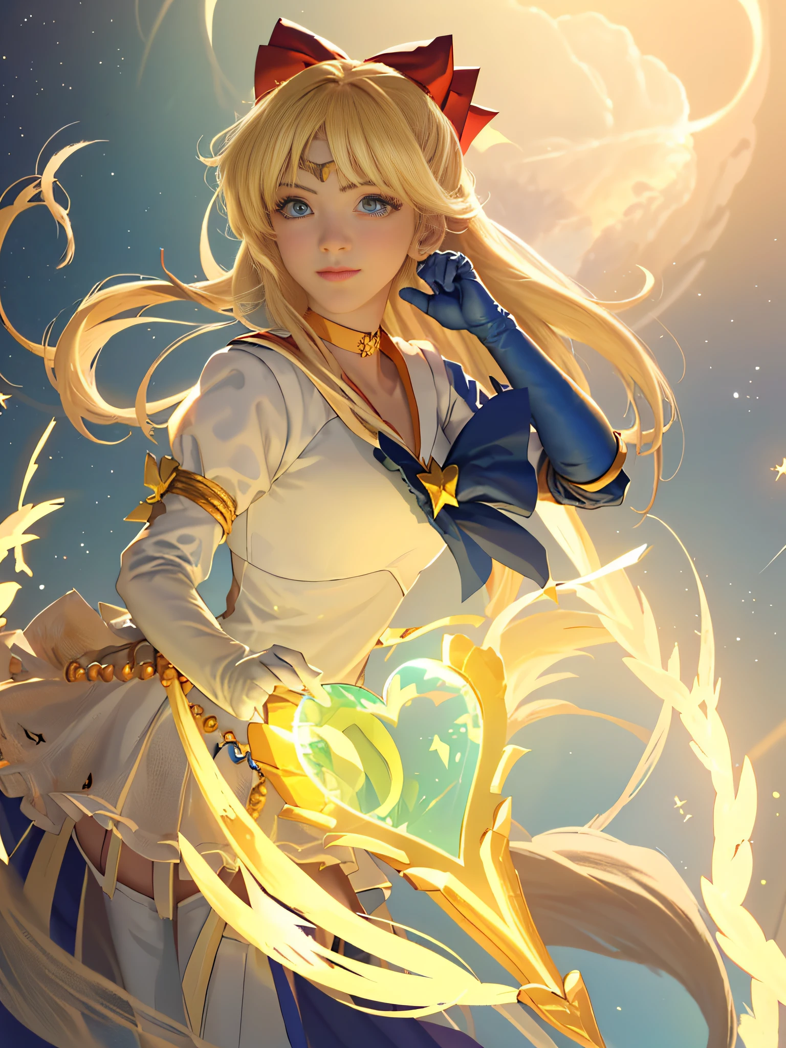 (masterpiece, best quality;1.3), extremely detailed CG, ultra detailed, 1girl, solo, smile, looking at viewer, stylish ungle, blonde long hair,blue eyes,
sv1, sailor senshi uniform, orange skirt, elbow gloves, tiara, orange sailor collar, red bow, orange choker, white gloves, jewelry, from above,
many hearts, face focus,Venus,tornado,abstract background, hearts storm, haert beam, heart bubbles, heart baloons, haert stars, heart flowers, HEART LIGHTS, heart world, heart background, galaxy background, heart weapon, heart aura,