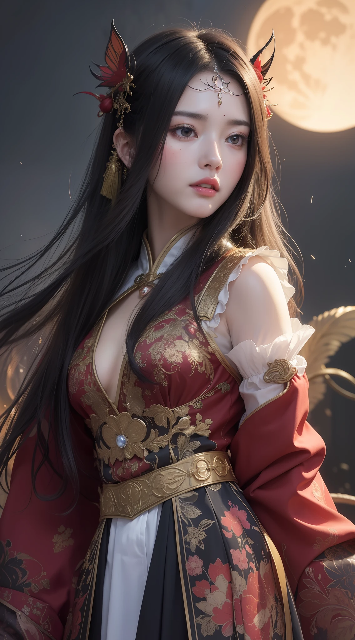 (8k, RAW photo:1.2),best quality, ultra high res,dramatic angle,(fluttered detailed color splashs), (illustration),(((1 girl))),(long hair),(rain:0.9),(hair ornament:1.4),there is an ancient palace beside the girl,chinese clothes,(focus on), color Ink wash painting,(color splashing),colorful splashing,(((colorful))),(sketch:0.8), Masterpiece,best quality, beautifully painted,highly detailed,(denoising:0.6),[splash ink],((ink refraction)), (beautiful detailed sky),moon,highly,detaild,(masterpiece, best quality, extremely detailed CG unity 8k wallpaper,masterpiece, best quality, ultra-detailed),(Lycoris radiata),