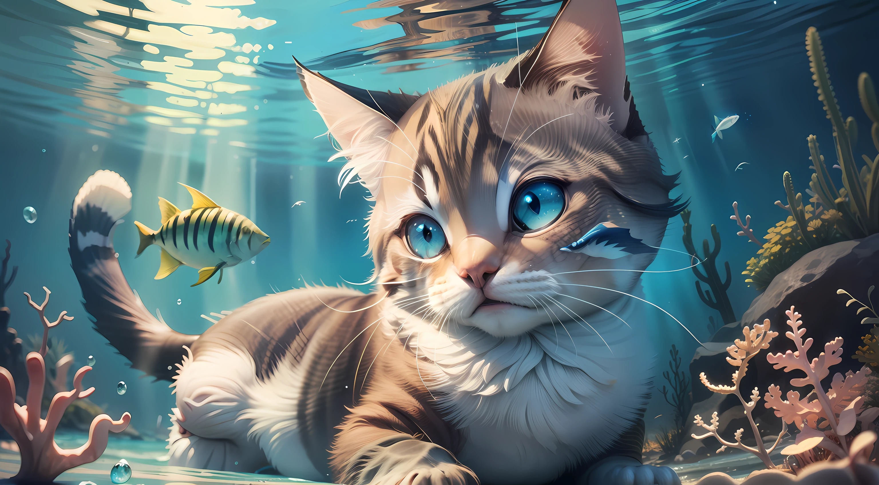 the sea,rays of sunshine,Small fish