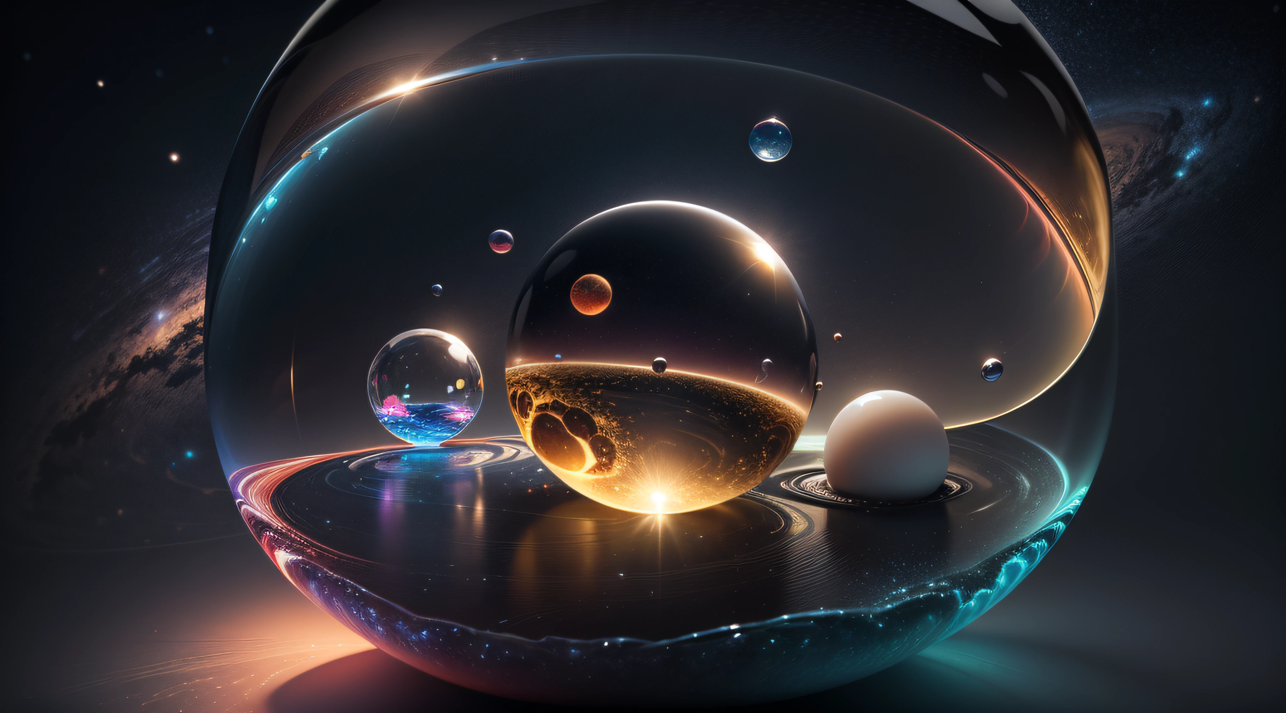 Solar system inside a Soap bubble, (8k, RAW photo, masterpiece: 1.2), (realistic, realistic: 1.37) There are many Soap bubble, official art, unity 8k wallpaper, ultra detailed, best quality