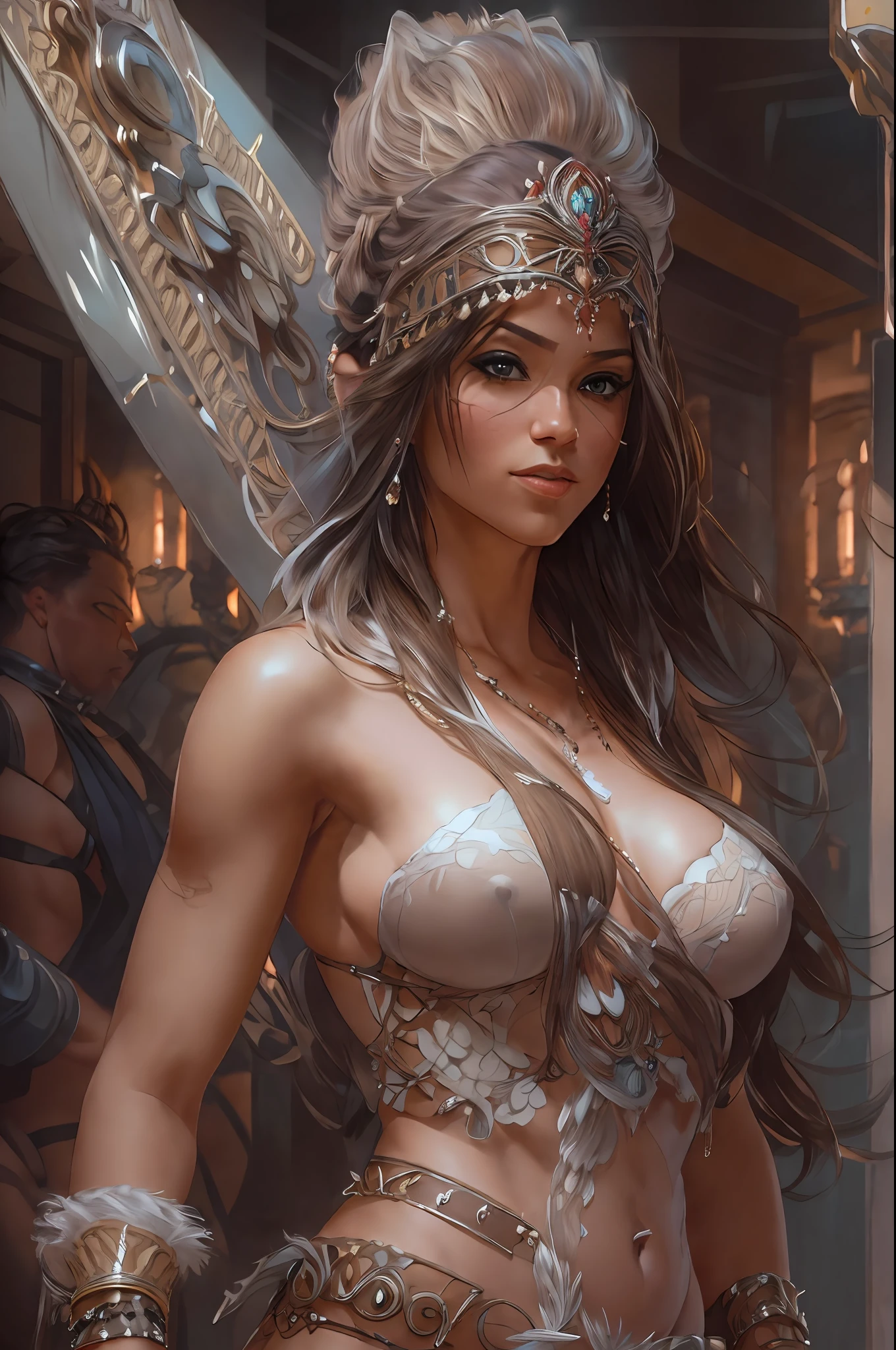 A masterpiece ultrarealistic ultra detailed full body portrait of a very beautiful Barbarian girl, massurrealism. medium shot, intricate, elegant, sexy, revealing, by stanley artgerm lau, wlop, rossdraws, james jean, andrei riabovitchev, marc simonetti, light by julie bell, ismail inceoglu, porcelain skin. global illumination.