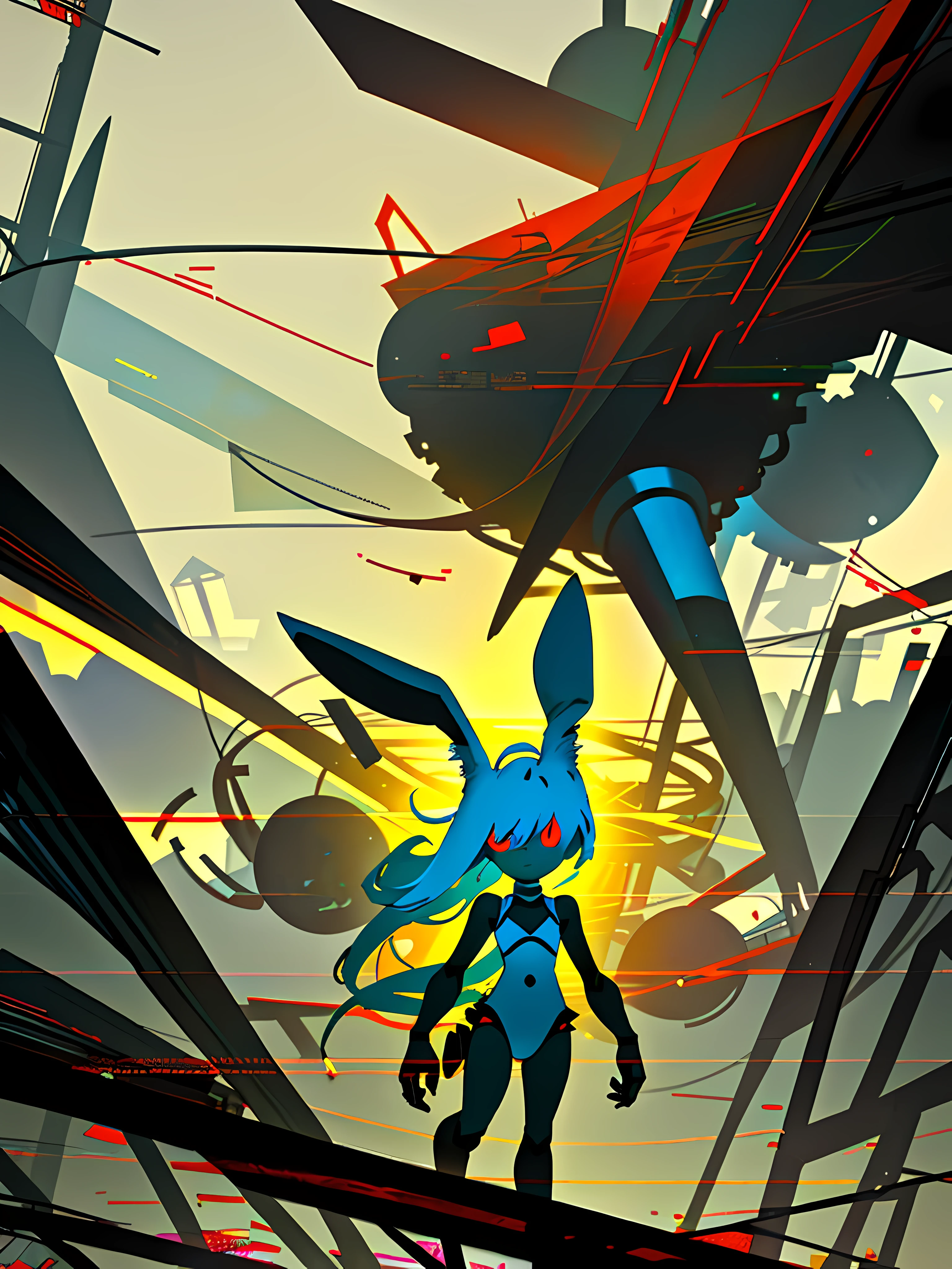 (blame! style abandoned tech landscape), (Zen, Amy Sol style), (underground, dark, foggy, perilous, abandoned dystopian apartment bedroom, deep windows), (abstract anthro rabbit figure wearing bunny ears), cover art with light abstraction, abstract, simple vector art, contemporary Cybernetic art, color gradients, soft color palettes, layered forms, whimsical animation, style Ethereal abstract, 4K, --v6