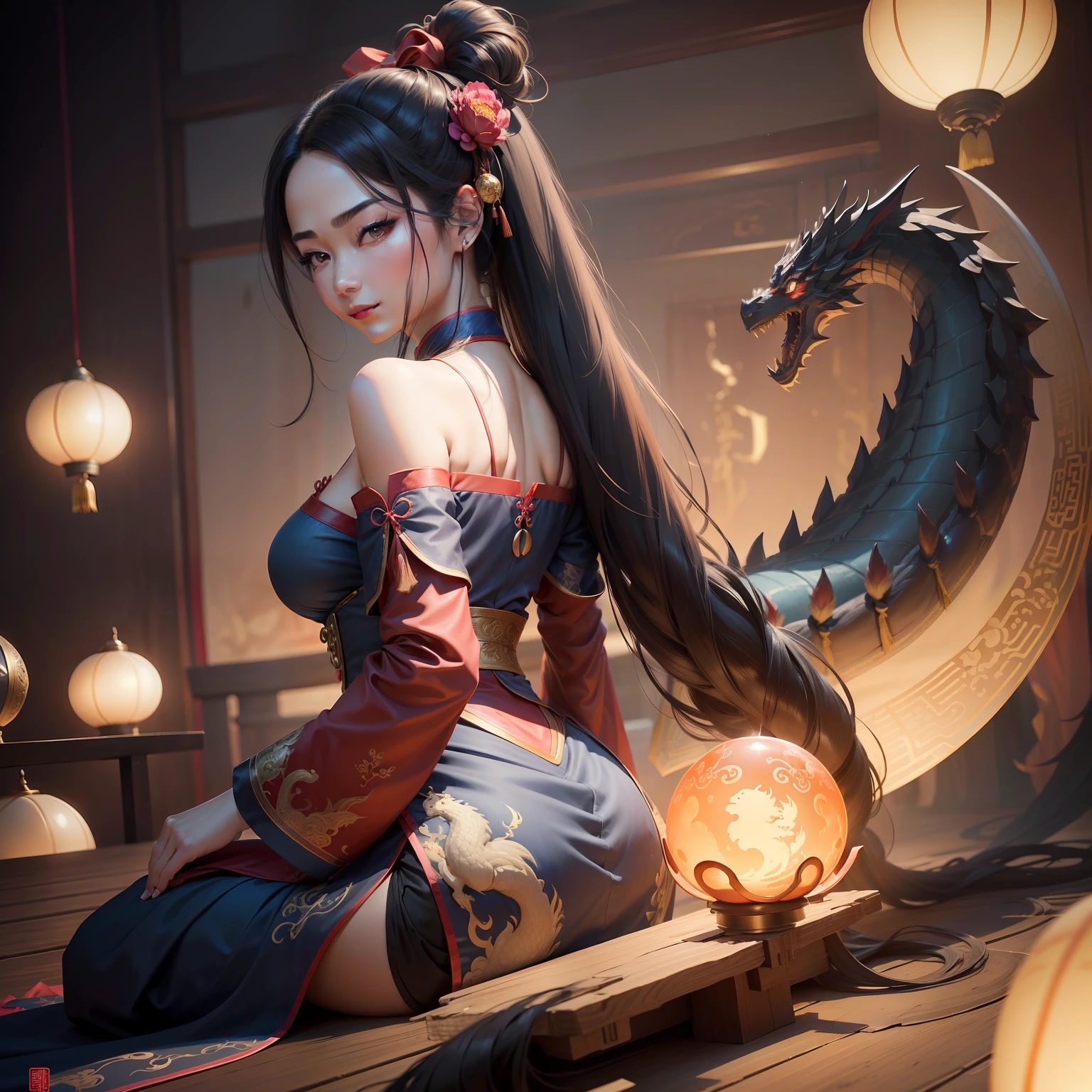 Zhong Fenghua, gorgeous hanfu, official art, Unity 8k wallpaper, super detailed, beautiful beauty, masterpiece, best quality, (tangled, tangled, tangled), (fractal art: 1.4), (character center: 1.3), 1 girl, dragon rape girl, dragon foot inserted into ass, back in ,dragon foot pierced ass, shocking domineering chinese dragon, detailed dragon head, black hair, long ponytail, Chinese, off-the-shoulder,, very detailed, dynamic angle, denim shot, (most beautiful form of chaos), ethereal, (bright colors), oc , (half: 1.2), China, (Thangka Feitian: 1.5), (Ribbon: 1.3), (Dream: 1.5), (Hanfu: 1.5), Chinese dragon, Chinese phoenix, (smile: 0.5), (Chinese god), (masterpiece, top quality, best quality, ultimate detail, highest detail, official art, beauty and aesthetics: 1.2), golden ratio, full composition