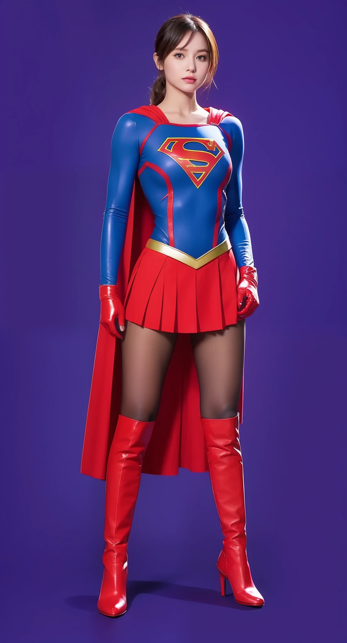 Supergirl logo on chest、super girl、Wrap your fingers in red gloves、Bishoujo Warrior