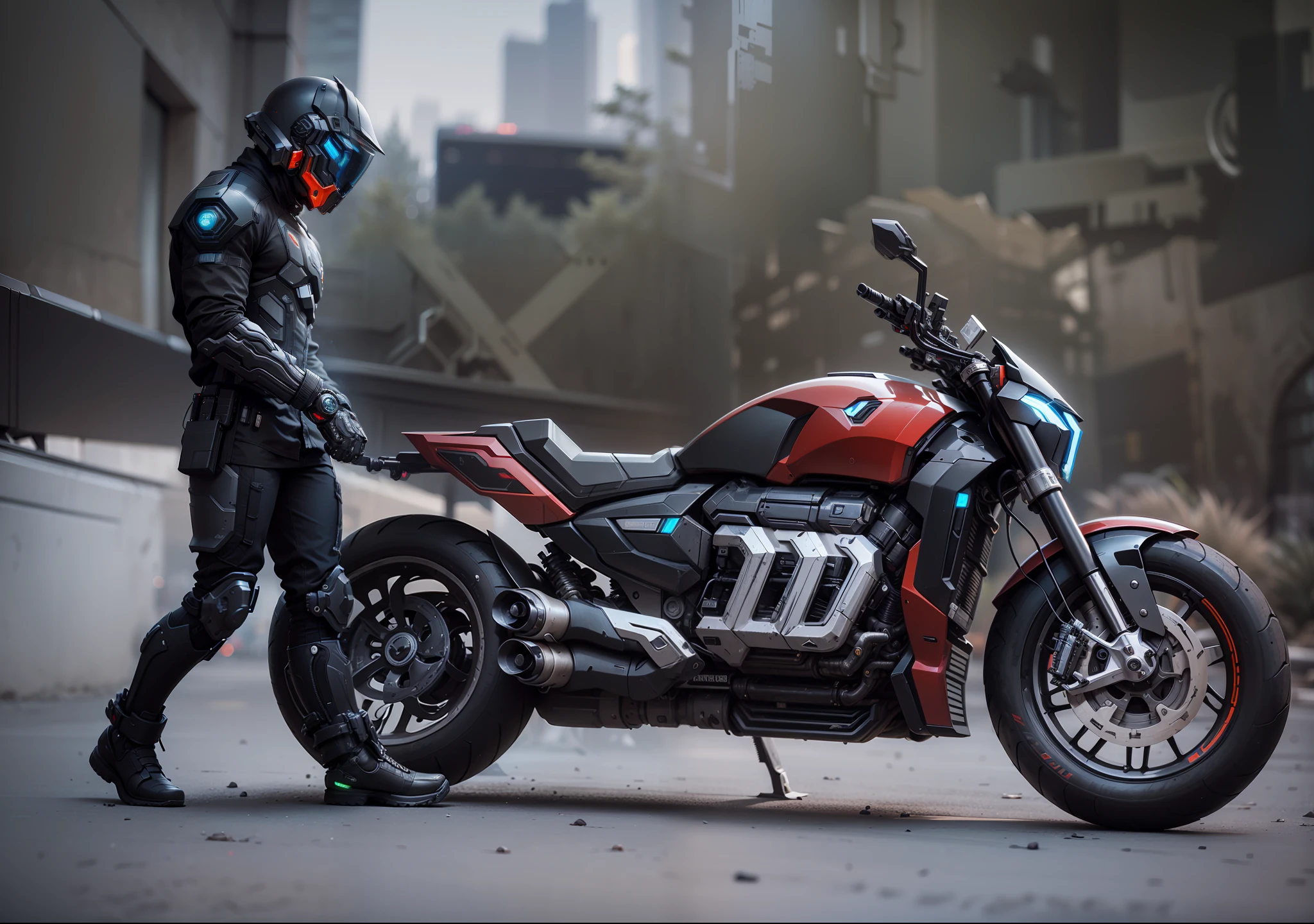 Handsome cyberpunk mech warrior,Black cyberpunk mech costume,High-tech black full enveloping helmet,Biomechanicals, MSHN Robot Man,High-tech helmet,hyper realisitc, Steel, Complex design, insanely details, finely detailled, Extremely clear lines, cinmatic lighting, photograph realistic, A detailed masterpiece