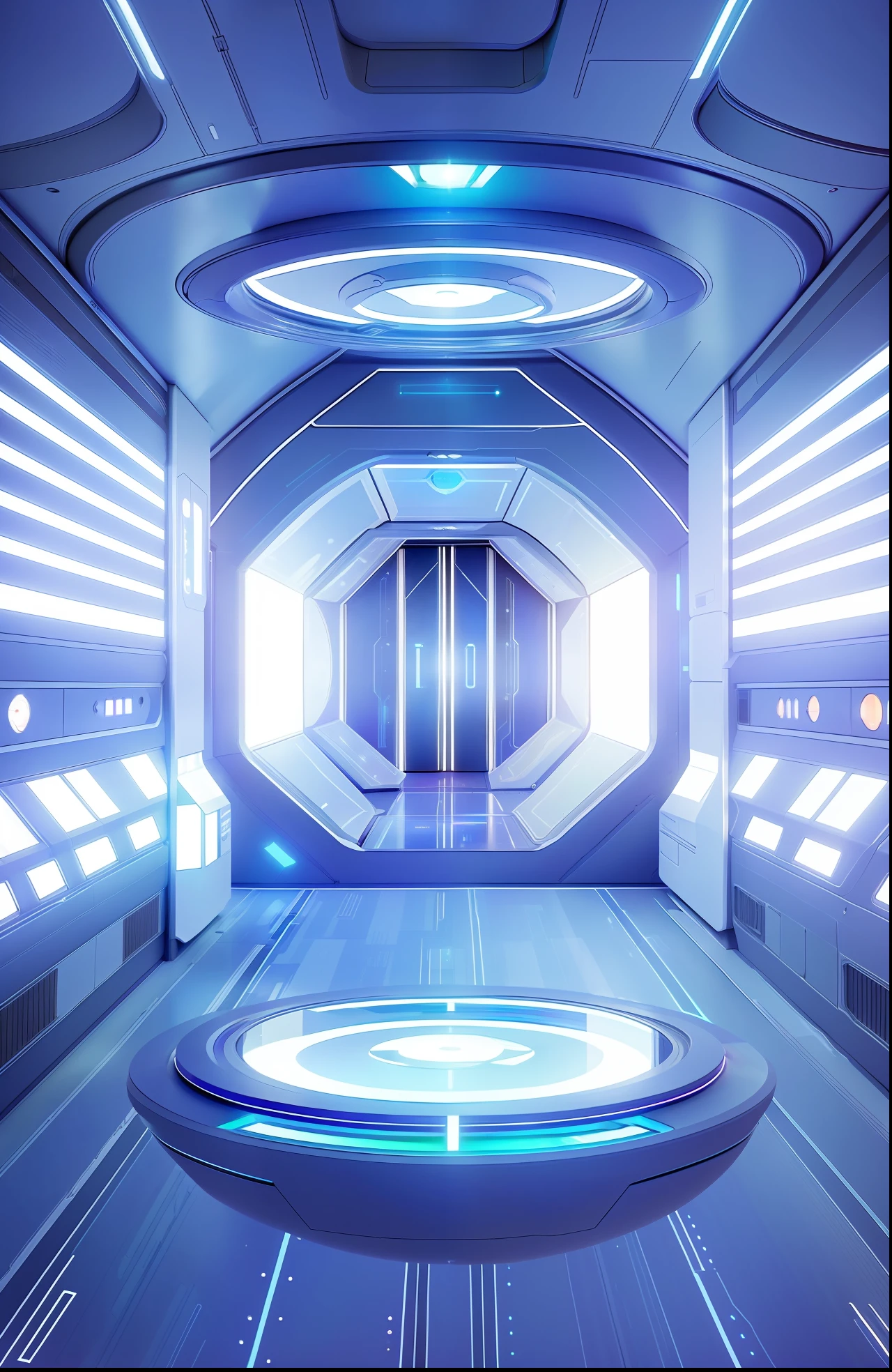 There is a futuristic room with large mirrors and doors, Spaceship corridor background, spaceship hallway, futuristic space ship interrior, high tech space ship interior, futuristic hall, interior of an alien spaceship, sci - fi interior, space station interior, futuristic laboratory, inside a space ship, in a futuristic spaceship, inside a space ship, inside a space ship, Futuristic room