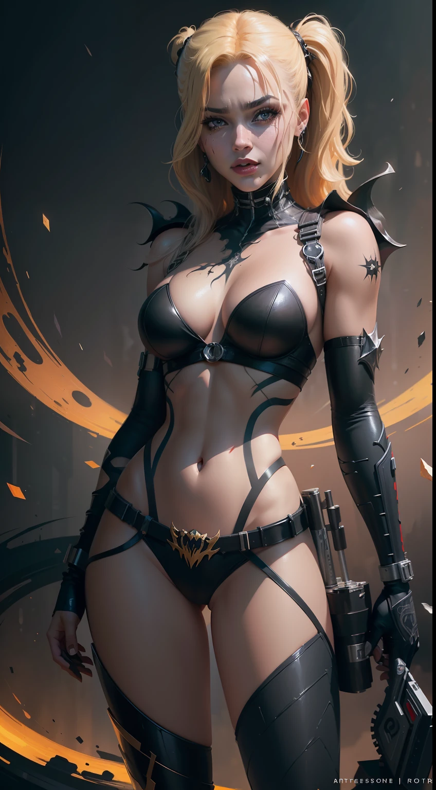 (Best Quality),(Masterpiece),(Ultra Detailed),(4k resolution),(Extremely detailed),Abstract expressionist painting "Hyperion", Venom Harley Quinn, tarot card, Trending on ArtStation, Digital Painting, character concept art portrait, Scary