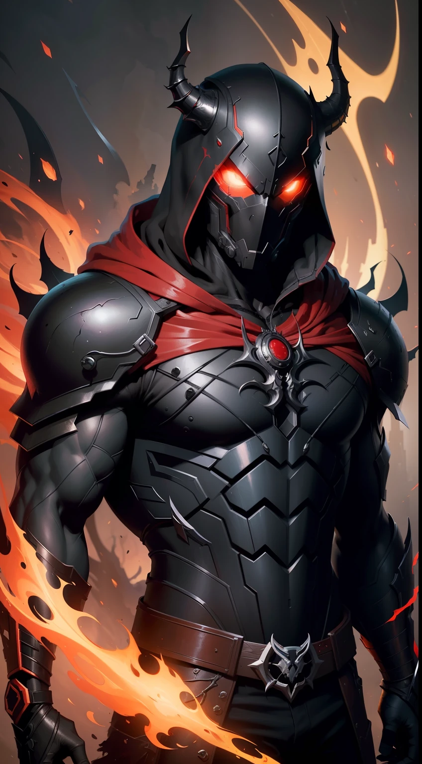 (Best Quality),(Masterpiece),(Ultra Detailed),(4k resolution),(Extremely detailed),Abstract expressionist painting "Hyperion", Venom Red Hood, tarot card, Trending on ArtStation, Digital Painting, character concept art portrait, Scary