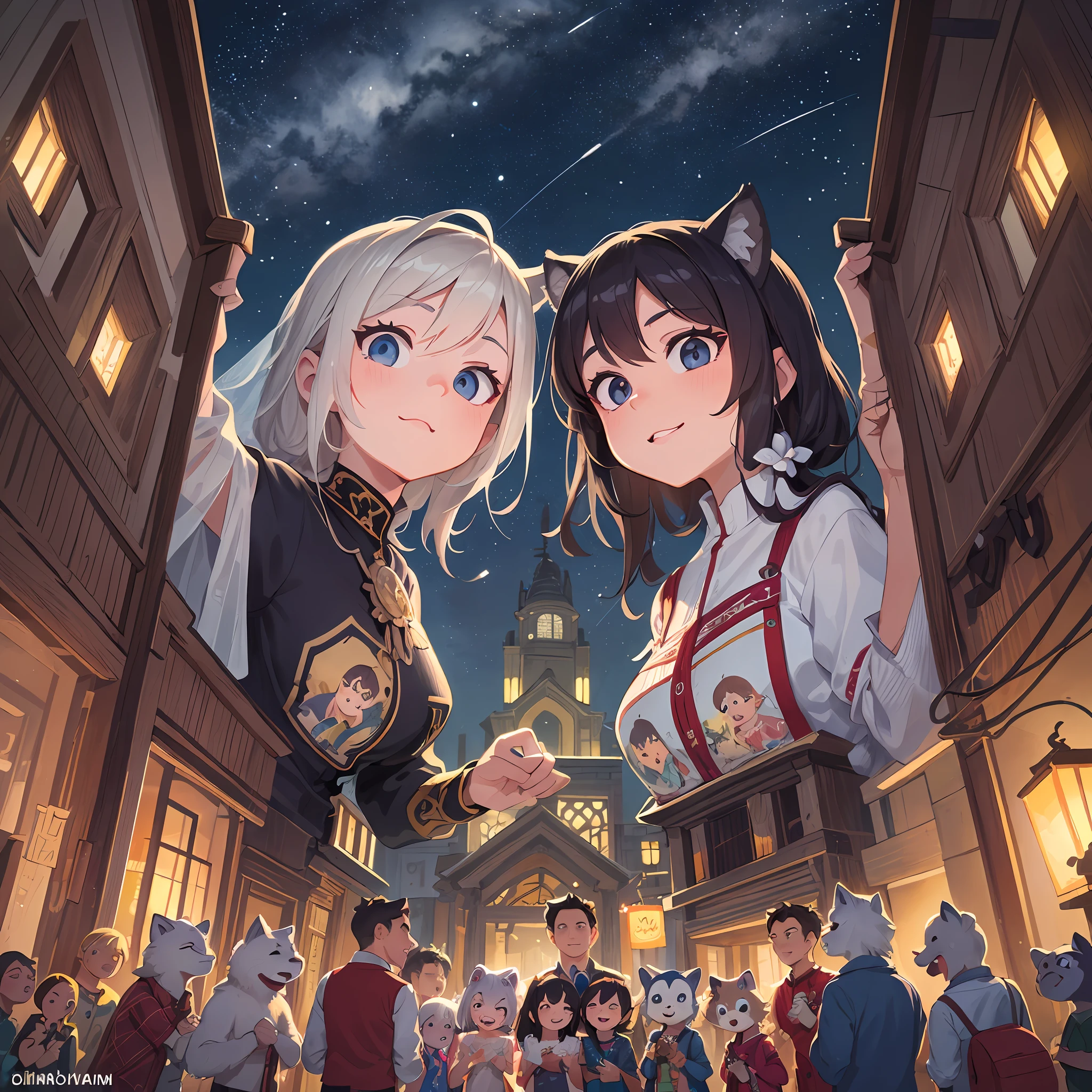 top quality, best quality, High-quality illustrations, masterpiece, super high resolution, detailed background, detailed background, Wedding attendees, chies, group shot, 6+boys, 6+girls, emoji pack, 9 emoticons, night sky, absurdres(highly detailed beautiful face and eyes)perfect anatomy(Photo of family trip)(kemono, furry anthro)selfie,