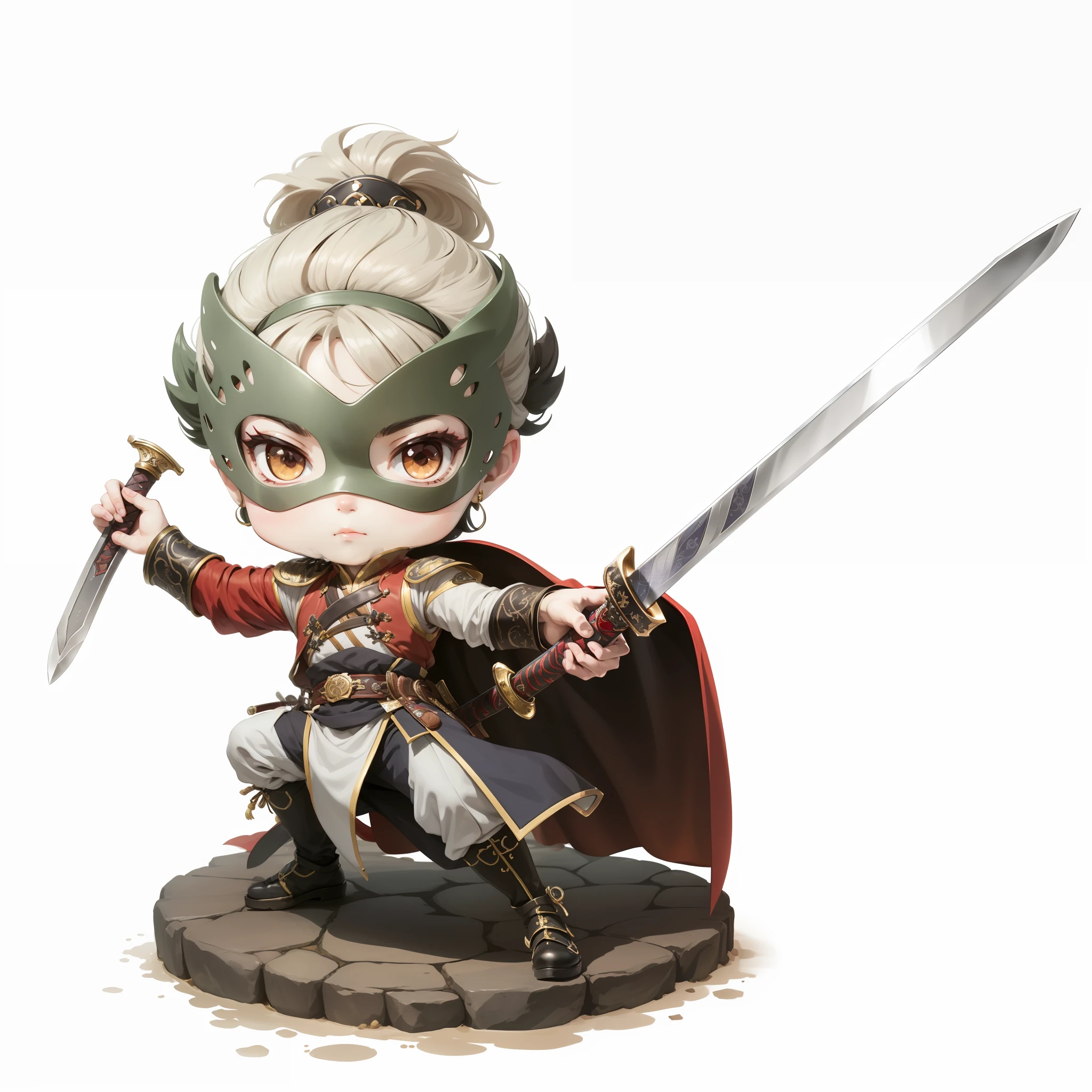 male people,Male characters,Chibi anime characters,The sword,sword sheath,China-style,Chinese-style clothing,Chinese shoes,There is a beautiful pattern on the scabbard,Refinement,Fine painting,Refinement,infinite details,high definition detail,Delicate belt,Belt accessories,Male characters,Blindfolds,sideface,swordsman,dark colored hair,Patterned,Pattern,Blank background,Bright colors,Metal edging