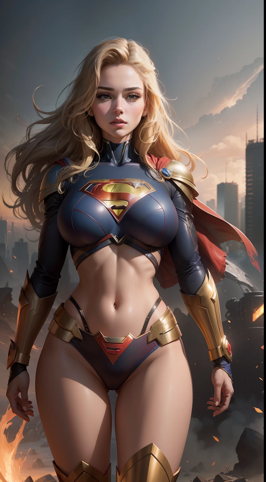 (Best Quality),(Masterpiece),(Ultra Detailed),(4k resolution),(Extremely detailed),Abstract expressionist painting "Hyperion", Sexy Supergirl (Big Tits), tarot card, Trending on ArtStation, Digital Painting, character concept art portrait, Scary