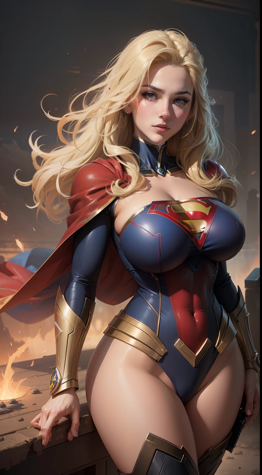 (Best Quality),(Masterpiece),(Ultra Detailed),(4k resolution),(Extremely detailed),Abstract expressionist painting "Hyperion", Sexy Supergirl (Big Tits), tarot card, Trending on ArtStation, Digital Painting, character concept art portrait, Scary