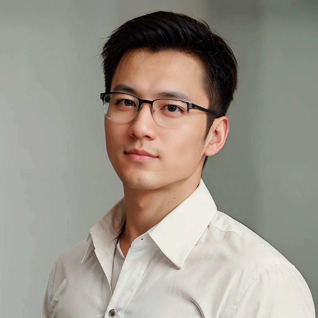1人, a 30 y.o Muscular males,Wear a long-sleeved white shirt and tie, wears glasses,Upper body, Soft lighting, Masterpiece, Best quality, 8K UHD, Digital SLR, filmgrain,