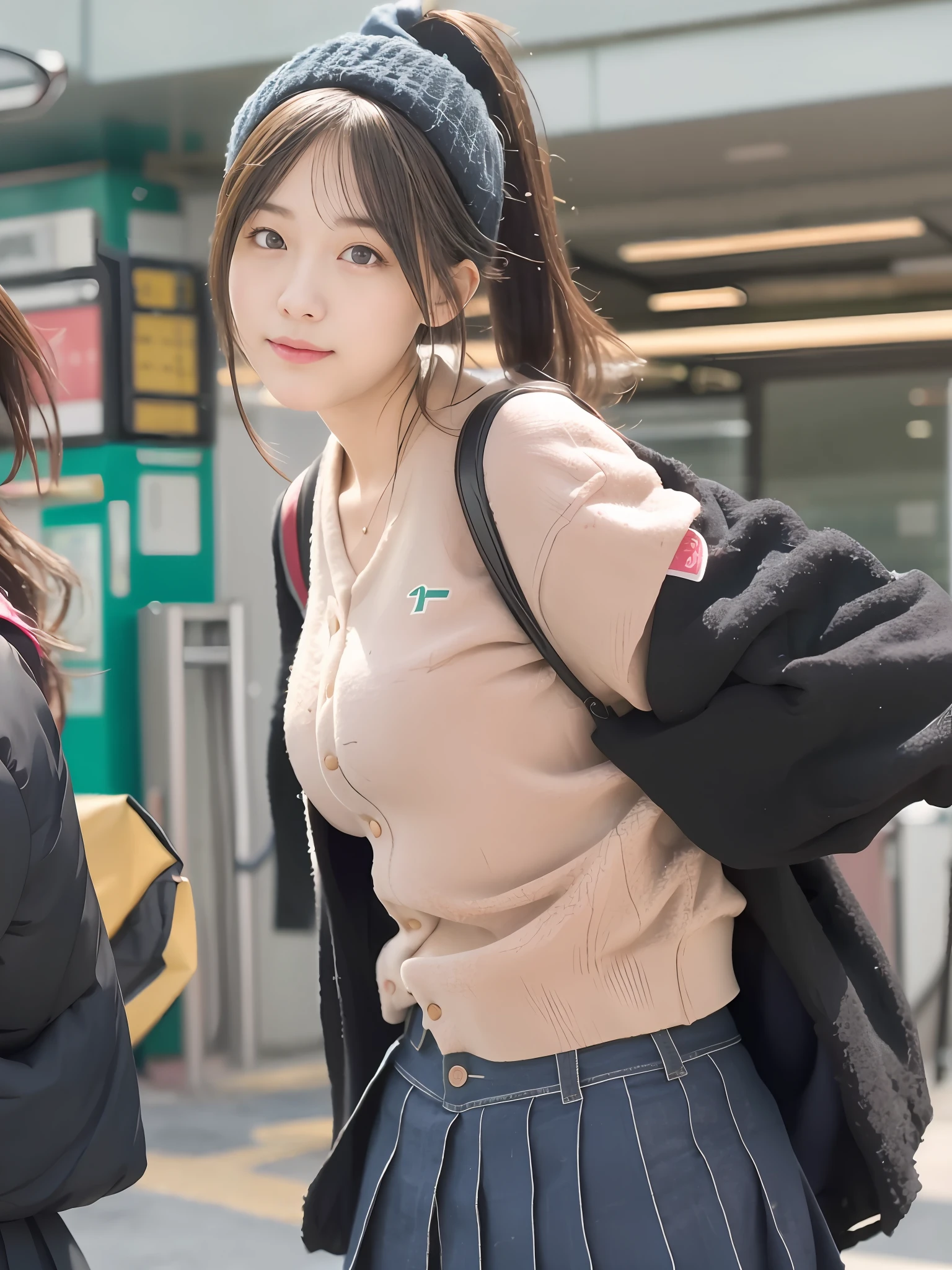 Many people have their backs to the subway, a hyperrealistic schoolgirl, a hyperrealistic schoolgirl, oppai, Ecchi, , Girls, perfect expression, photoRealstic, Realistic Schoolgirl, an oppai cyberpunk, Hyper realistic anime, Realistic Young Gravure Idol, trending at cgstation, Trending on CGSTATION, kawacy