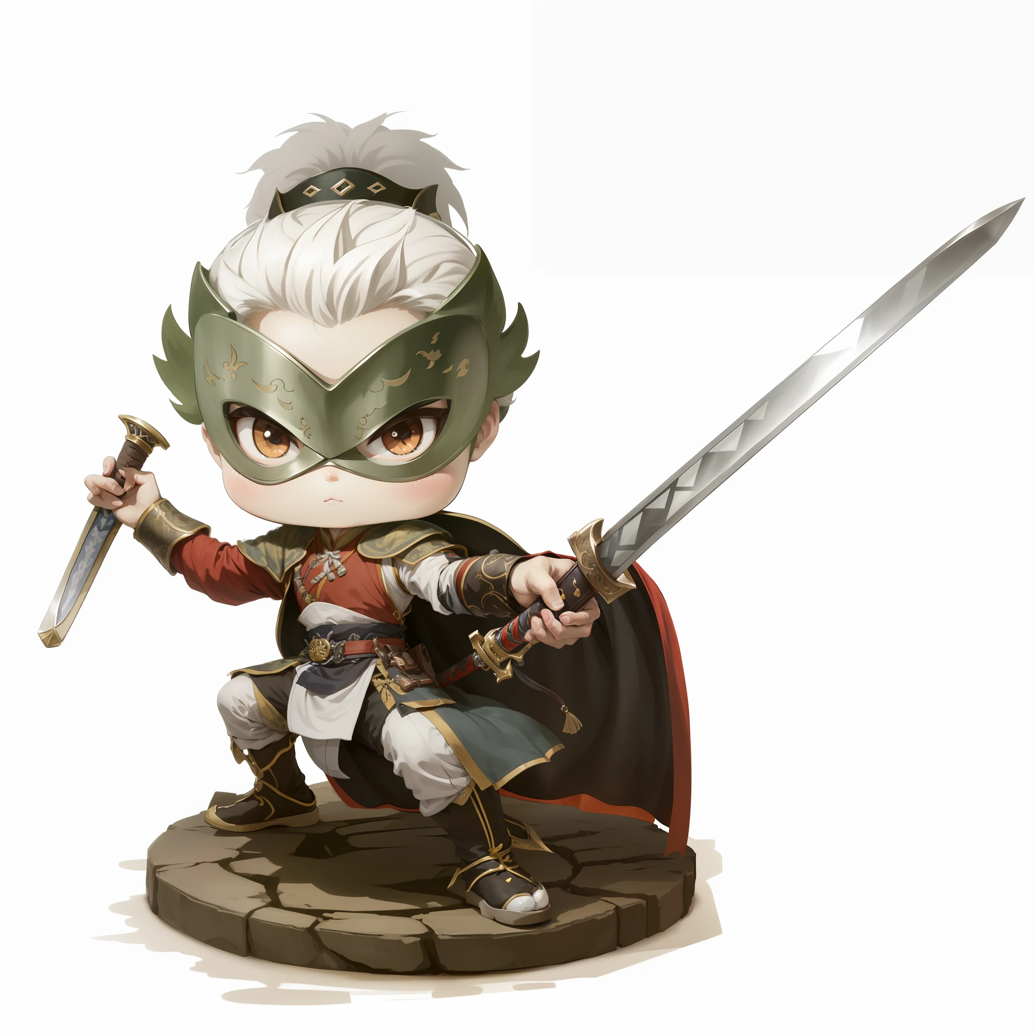male people,Male characters,Chibi anime characters,Bad,The sword,sword sheath,China-style,Chinese-style clothing,Chinese shoes,There is a beautiful pattern on the scabbard,Refinement,Fine painting,Refinement,infinite details,high definition detail,Delicate belt,Belt accessories,Male characters,Blindfolds,sideface,swordsman,dark colored hair,Patterned,Pattern,Blank background,Bright colors,Metal edging