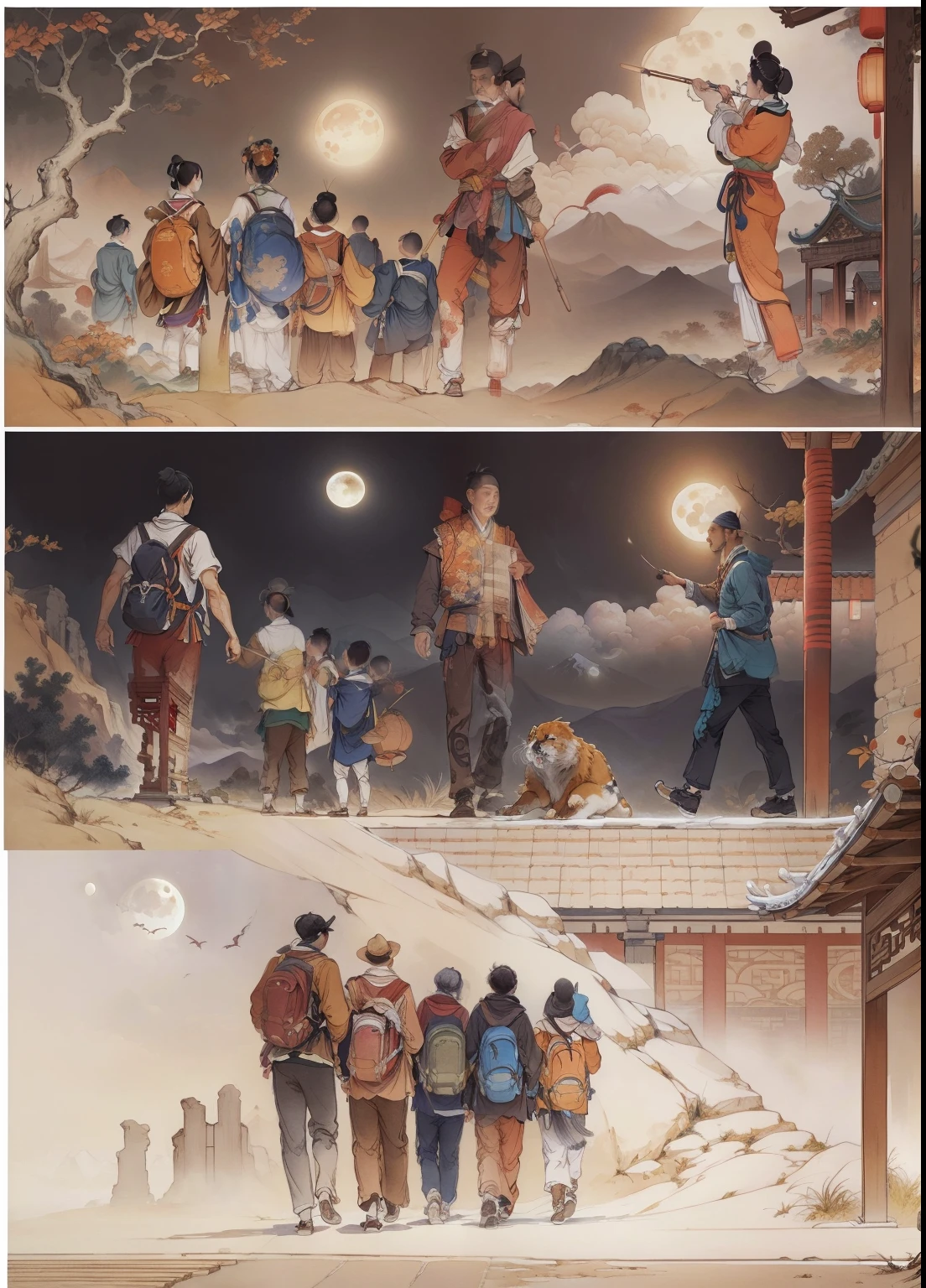 Ancient Chinese landscapes,Ancient buildings,Pavilions,Carved beams and paintings,enchanting scenery,Night,Moon light,Layered, Rich light and shadow,Mid-Autumn Festival, Ink painting style,clean color,Low-saturation colors,Colors of low brightness,Decisive cut,Leave white space,impressionistic,tmasterpiece,ultra - detailed,Epic composition, HighestQuali,hyper realisitc,Art germ --v 6