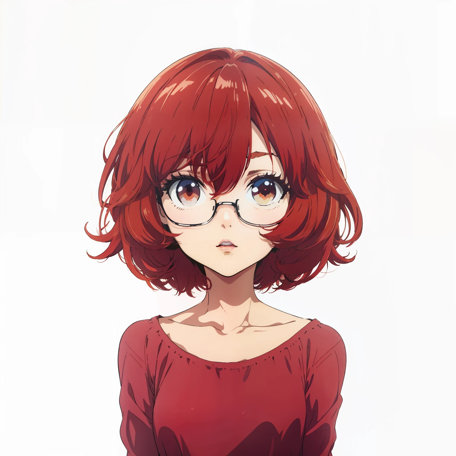 Anime girl, red hair, short hair, glasess,