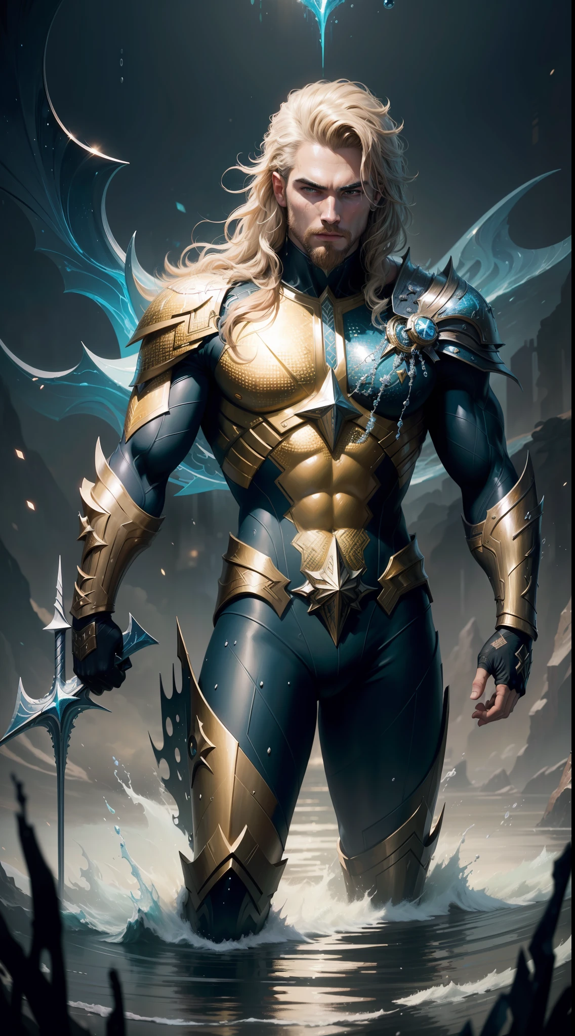 (Best Quality),(Masterpiece),(Ultra Detailed),(4k resolution),(Extremely detailed),Abstract expressionist painting "Hyperion", Aquaman, tarot card, Trending on ArtStation, Digital Painting, character concept art portrait, Scary