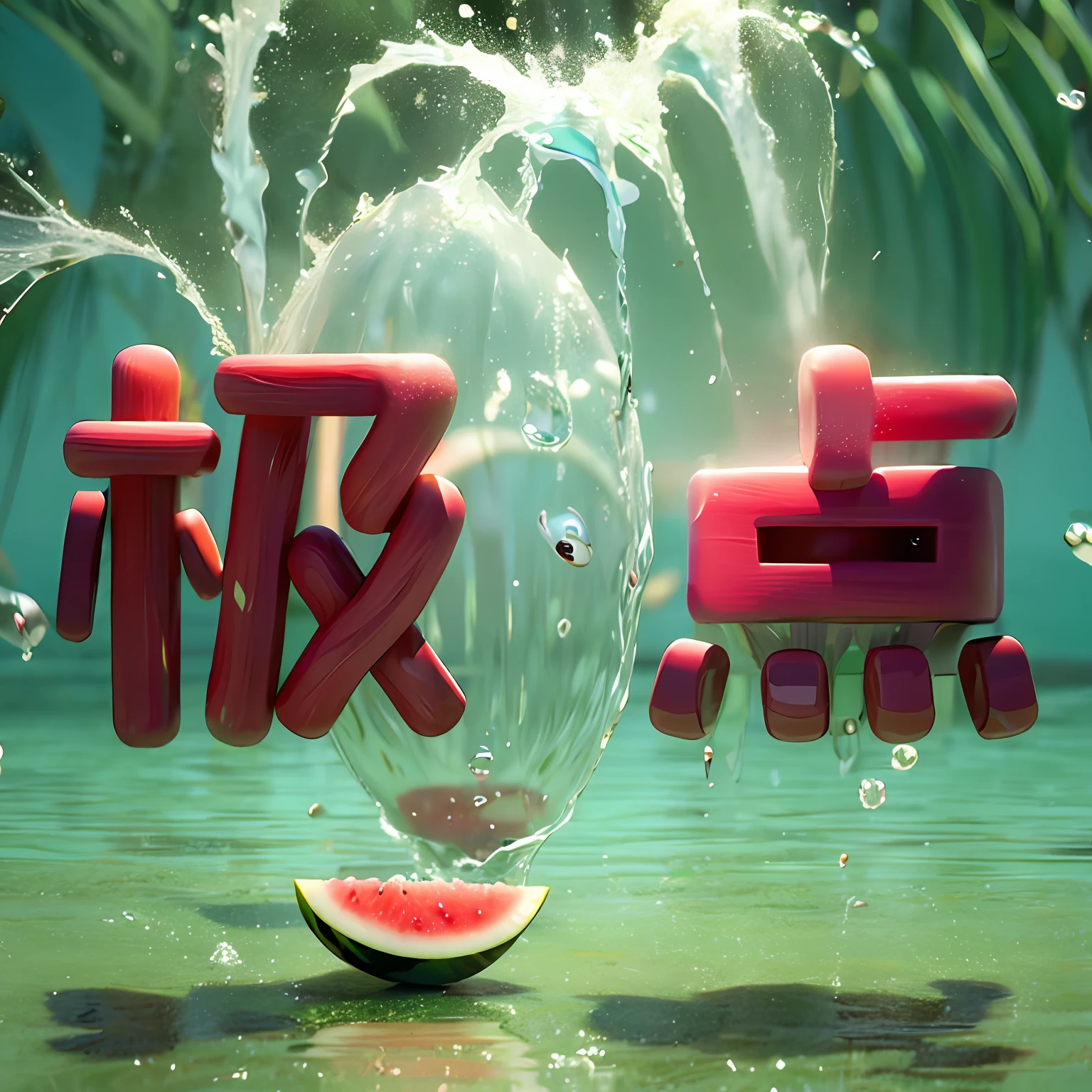 c4D, cute, many animals,watermelon, summer,water splash..