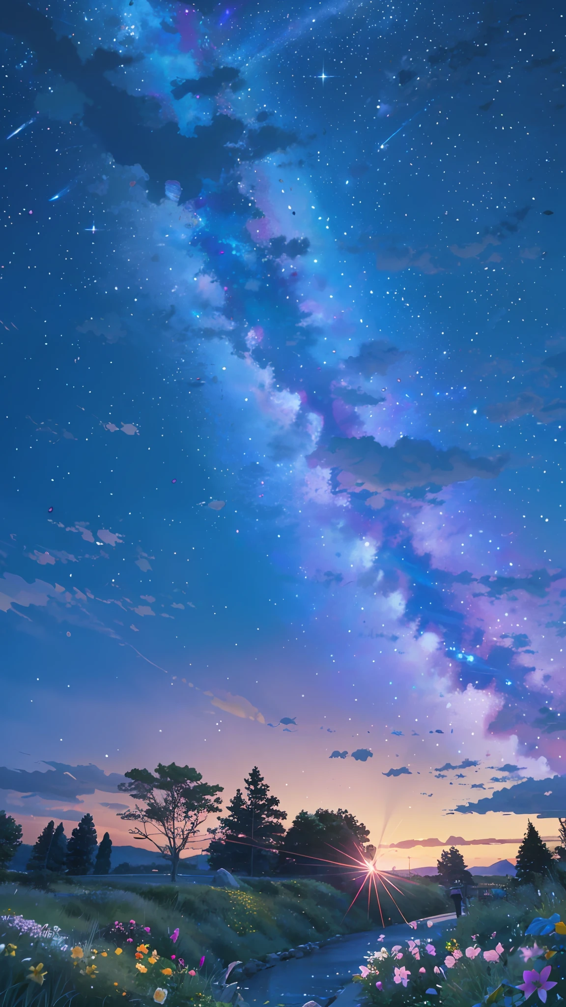 High quality, high detail, brilliant starry sky, flowers of various colors emit dazzling light CG Art 8K --auto --s2