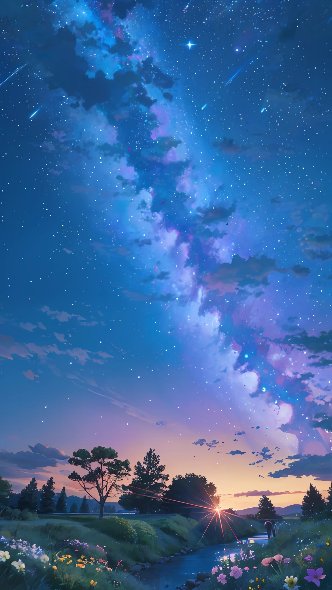 High quality, high detail, brilliant starry sky, flowers of various colors emit dazzling light CG Art 8K --auto --s2