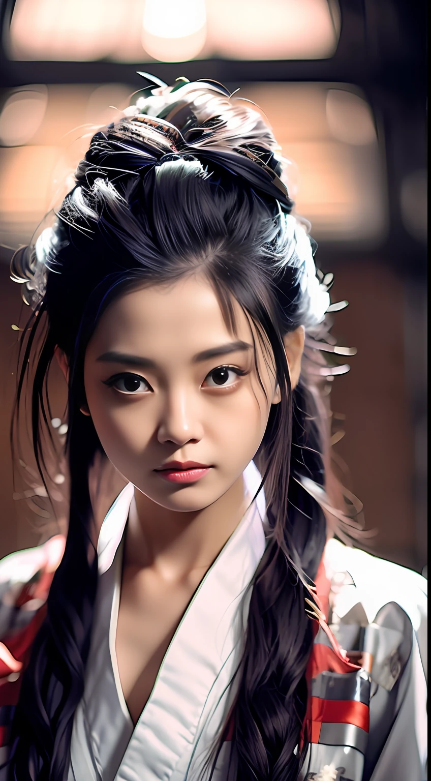 tmasterpiece,realisticlying,Best quality,Wearing a Tang costume,s the perfect face,Elaborate Eyes,二重まぶた,Delicate skin texture,Glossy glossy skin,Wuxia,1girll,Carrying a giant sword behind his back,Artifact Greatsword