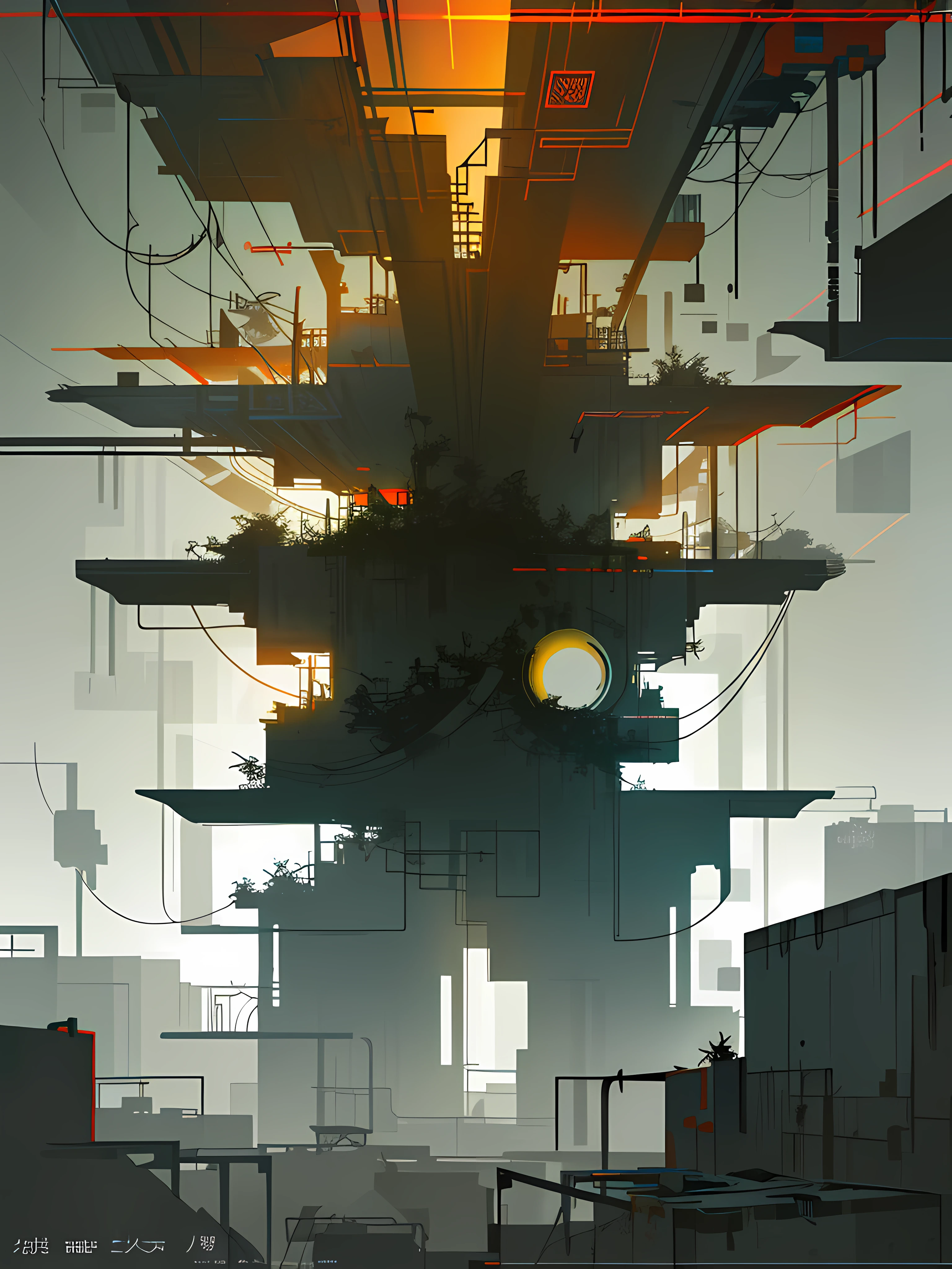 (blame! style abandoned tech landscape), (Zen, Amy Sol style), (underground, dark, foggy, perilous, abandoned dystopian apartment bedroom, deep windows), (abstract anthro rabbit figure wearing bunny ears), cover art with light abstraction, abstract, simple vector art, contemporary Cybernetic art, color gradients, soft color palettes, layered forms, whimsical animation, style Ethereal abstract, 4K, --v6